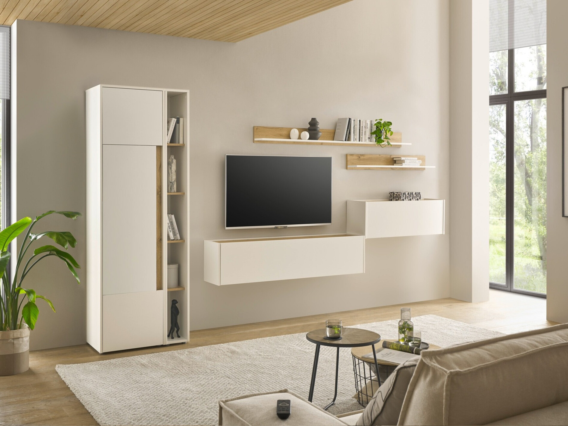 Set za dnevni boravak Elbsori 145 (Bijela + Hrast Wotan)