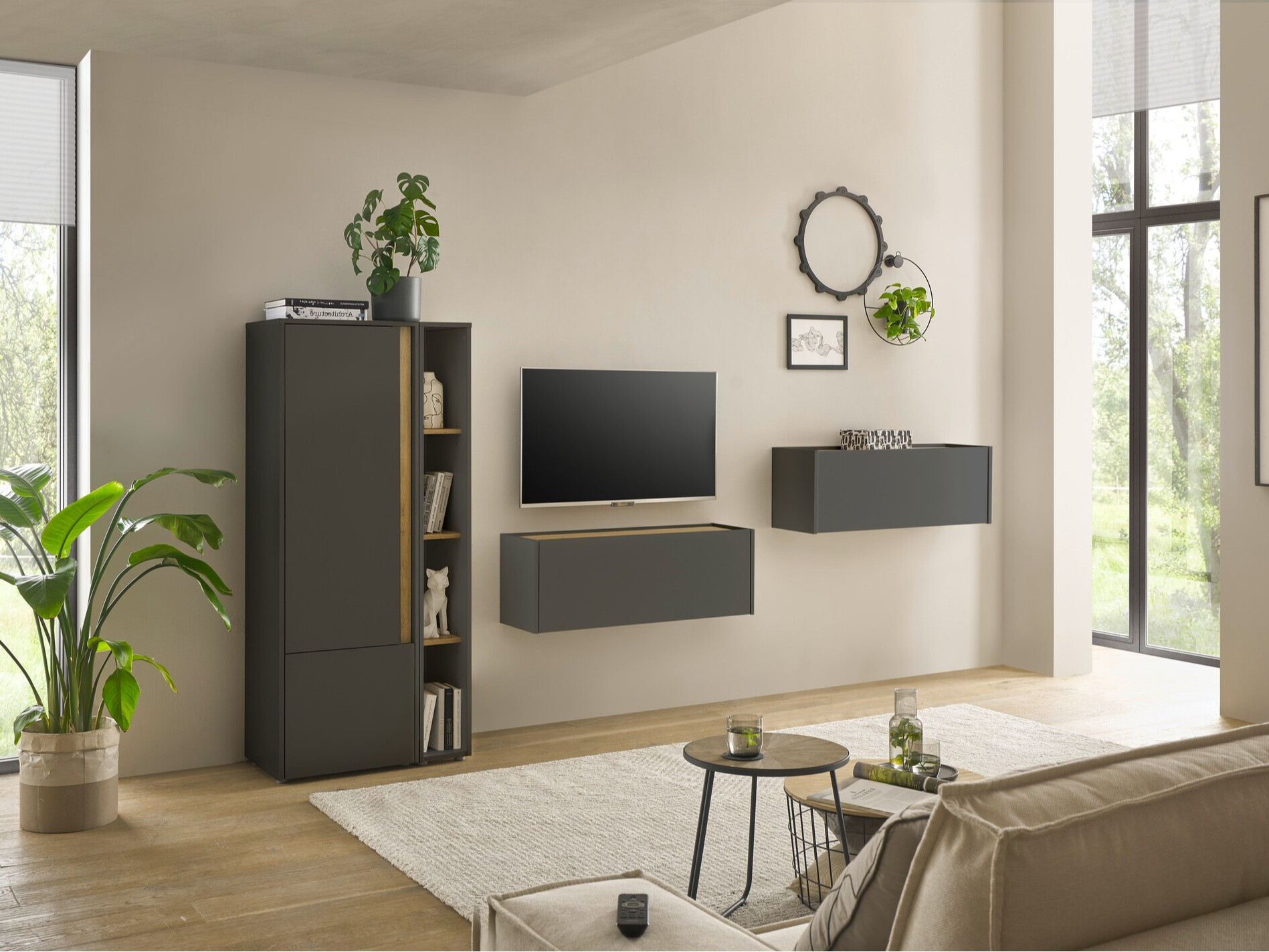 Set za dnevni boravak Elbsori 146 (Antracit + Hrast Wotan)