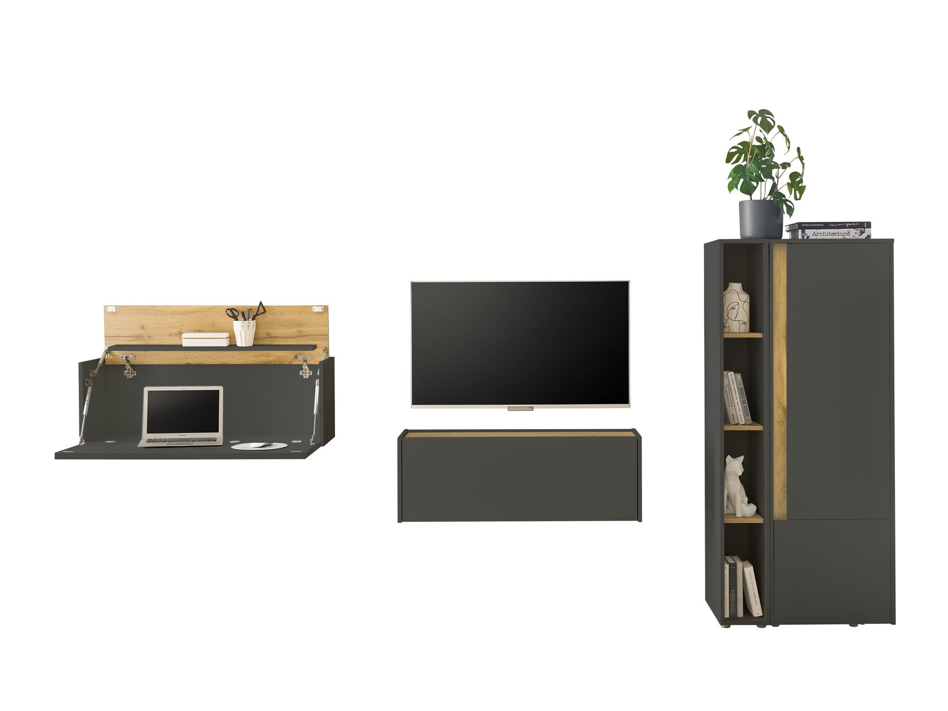 Set za dnevni boravak Elbsori 146 (Antracit + Hrast Wotan)