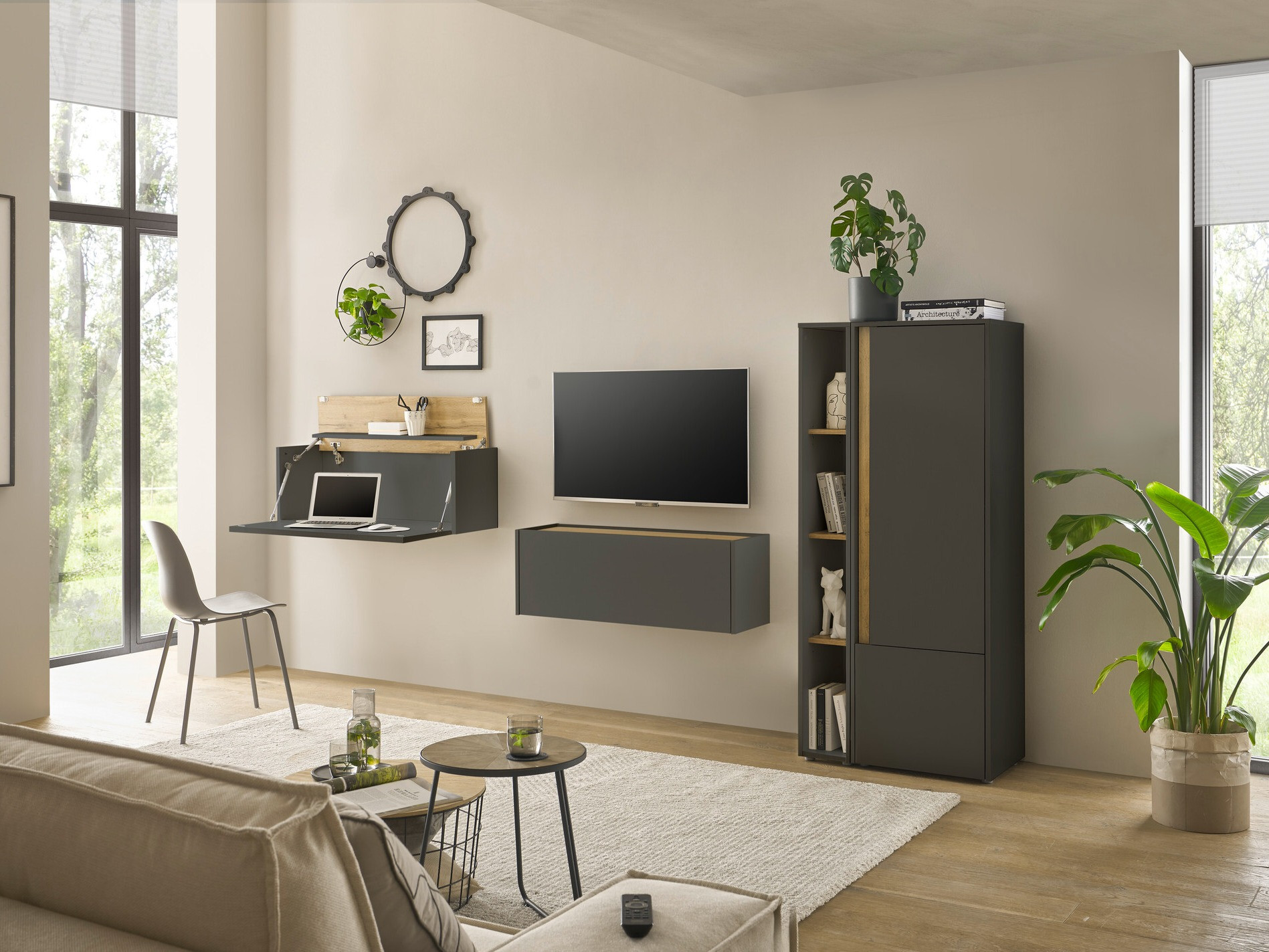 Set za dnevni boravak Elbsori 146 (Antracit + Hrast Wotan)