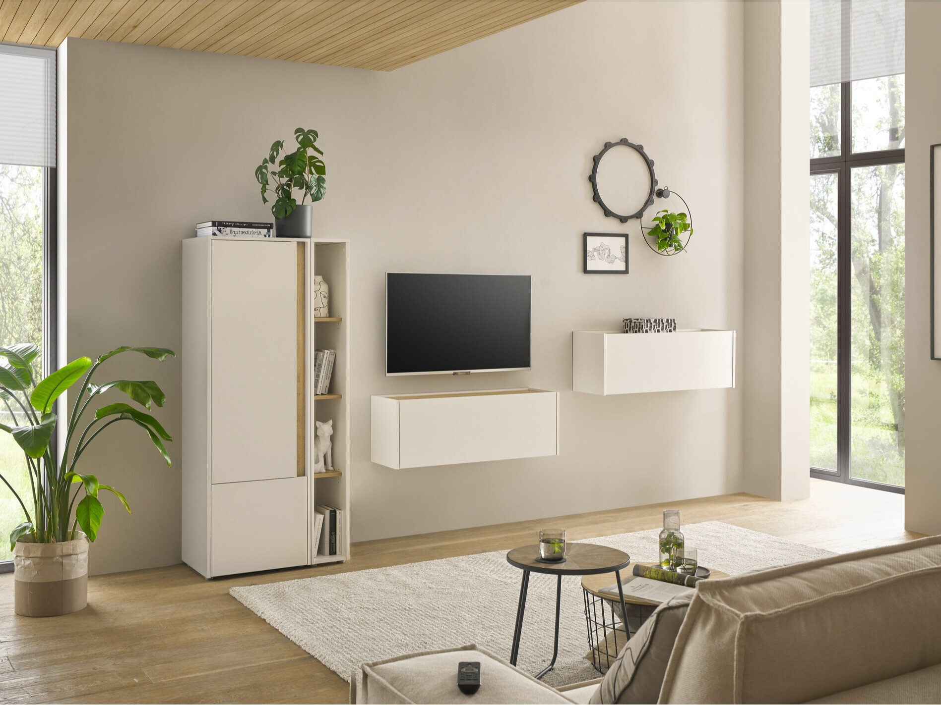 Set za dnevni boravak Elbsori 146 (Bijela + Hrast Wotan)