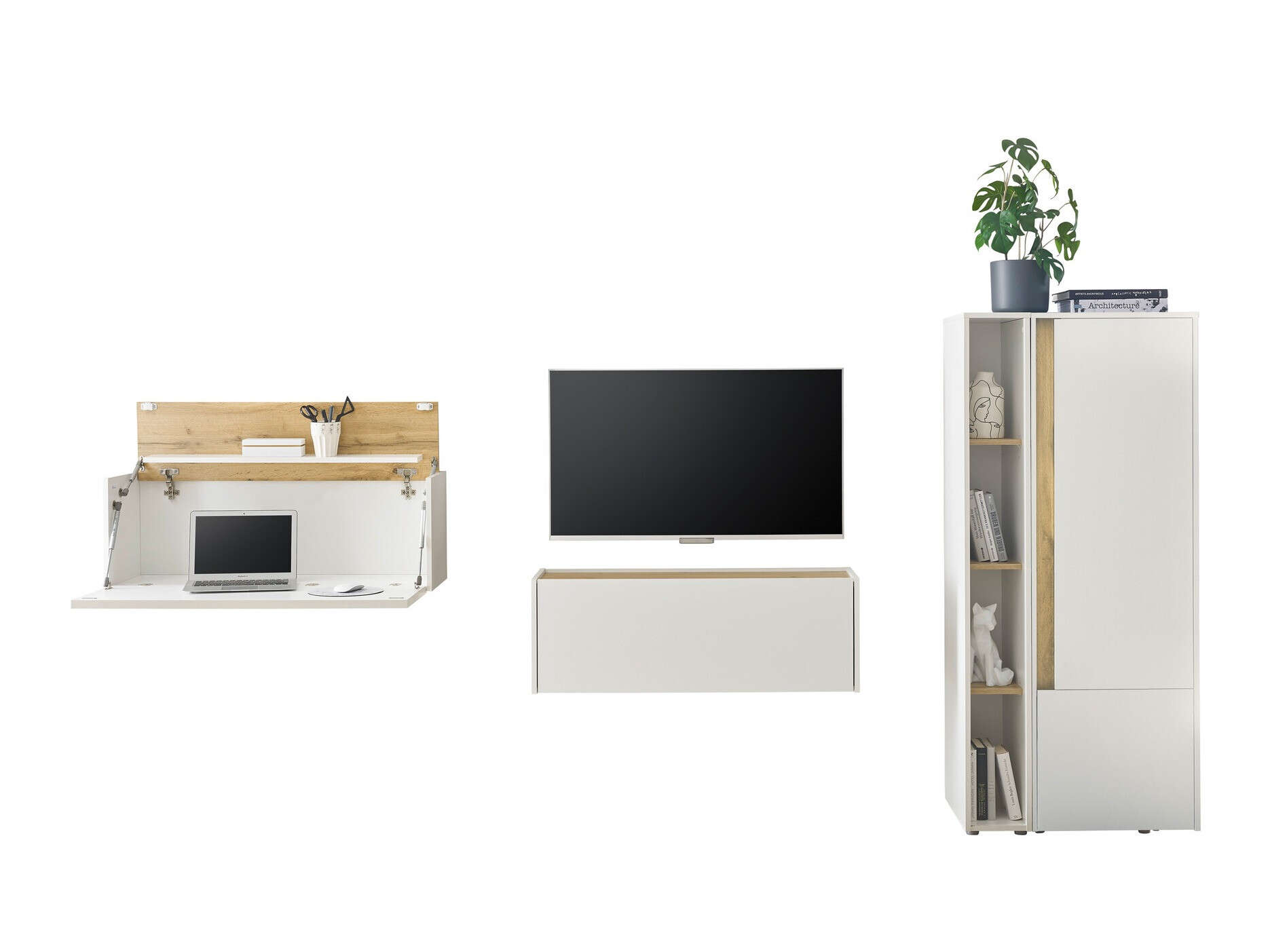 Set za dnevni boravak Elbsori 146 (Bijela + Hrast Wotan)