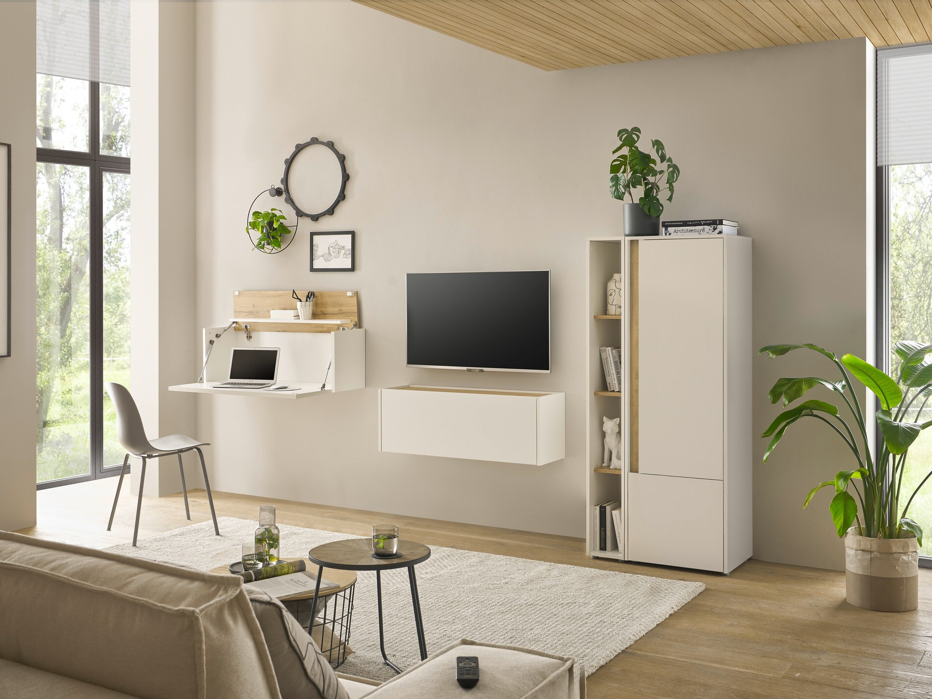 Set za dnevni boravak Elbsori 146 (Bijela + Hrast Wotan)