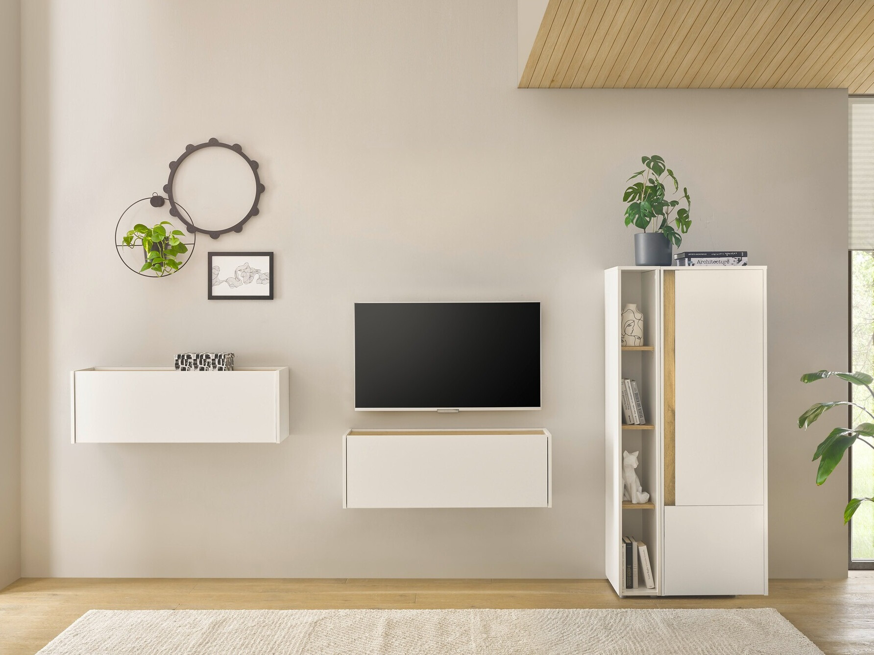 Set za dnevni boravak Elbsori 146 (Bijela + Hrast Wotan)