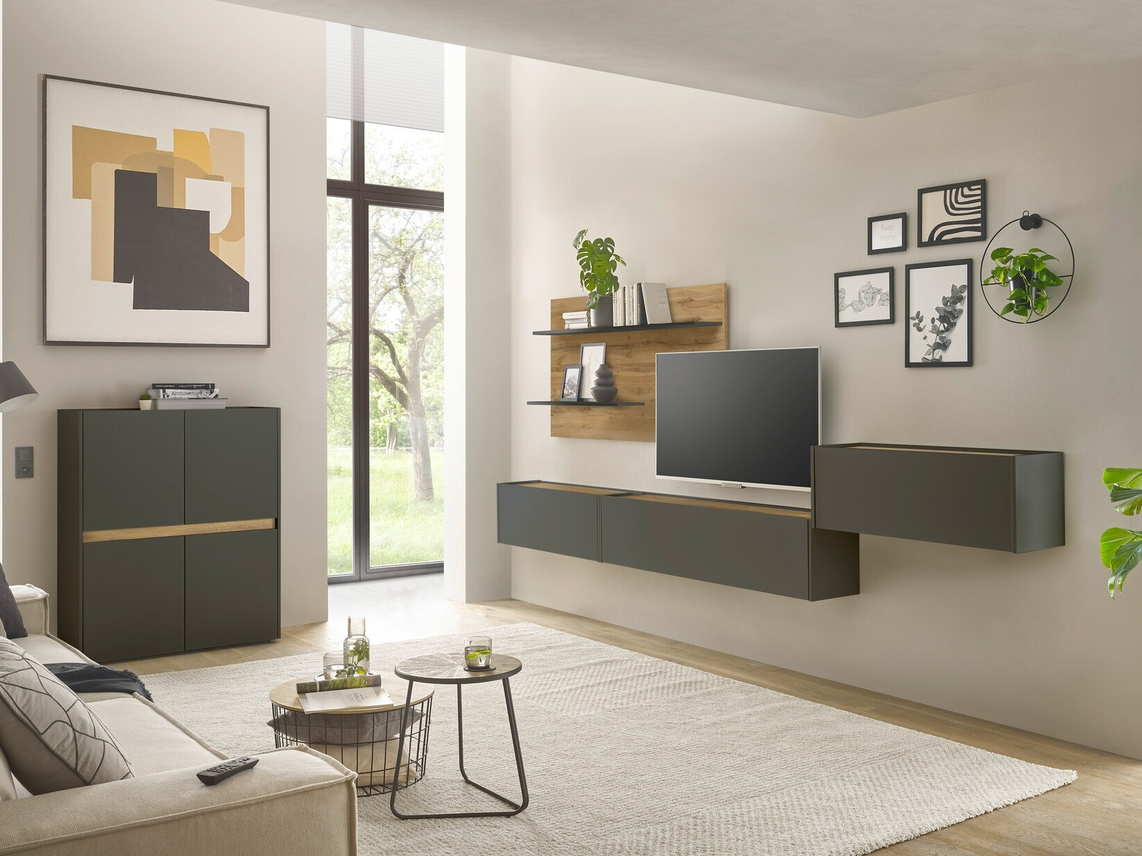 Set za dnevni boravak Elbsori 147 (Antracit + Hrast Wotan)