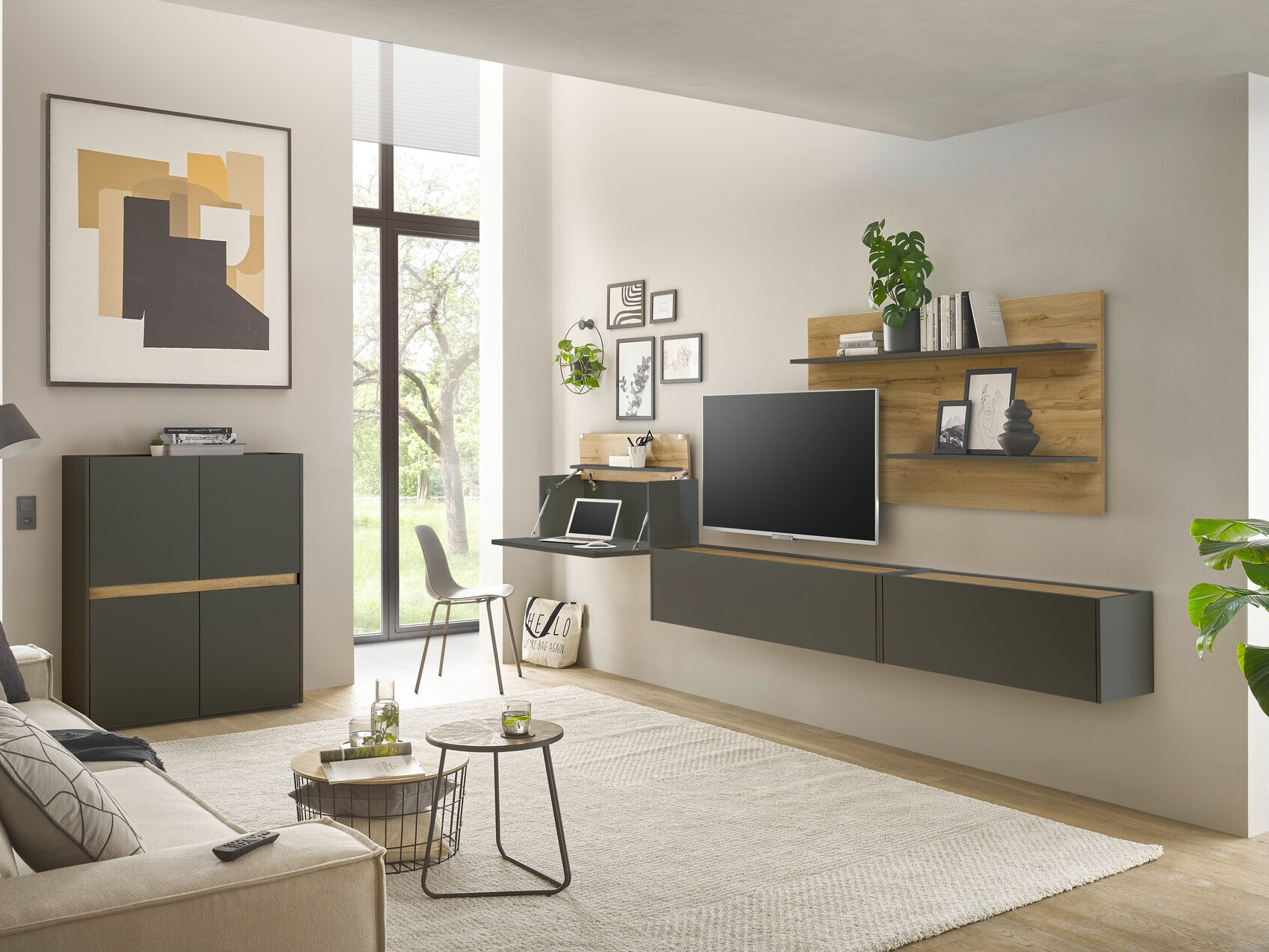 Set za dnevni boravak Elbsori 147 (Antracit + Hrast Wotan)