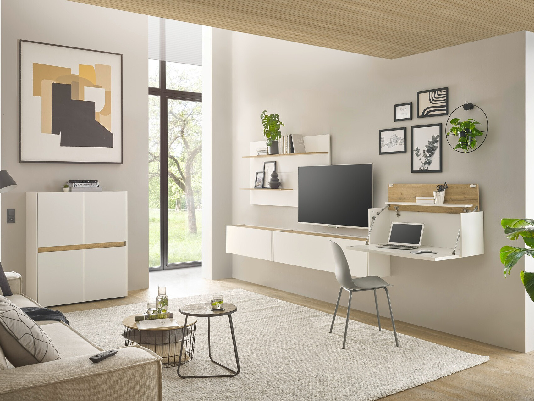 Set za dnevni boravak Elbsori 147 (Bijela + Hrast Wotan)