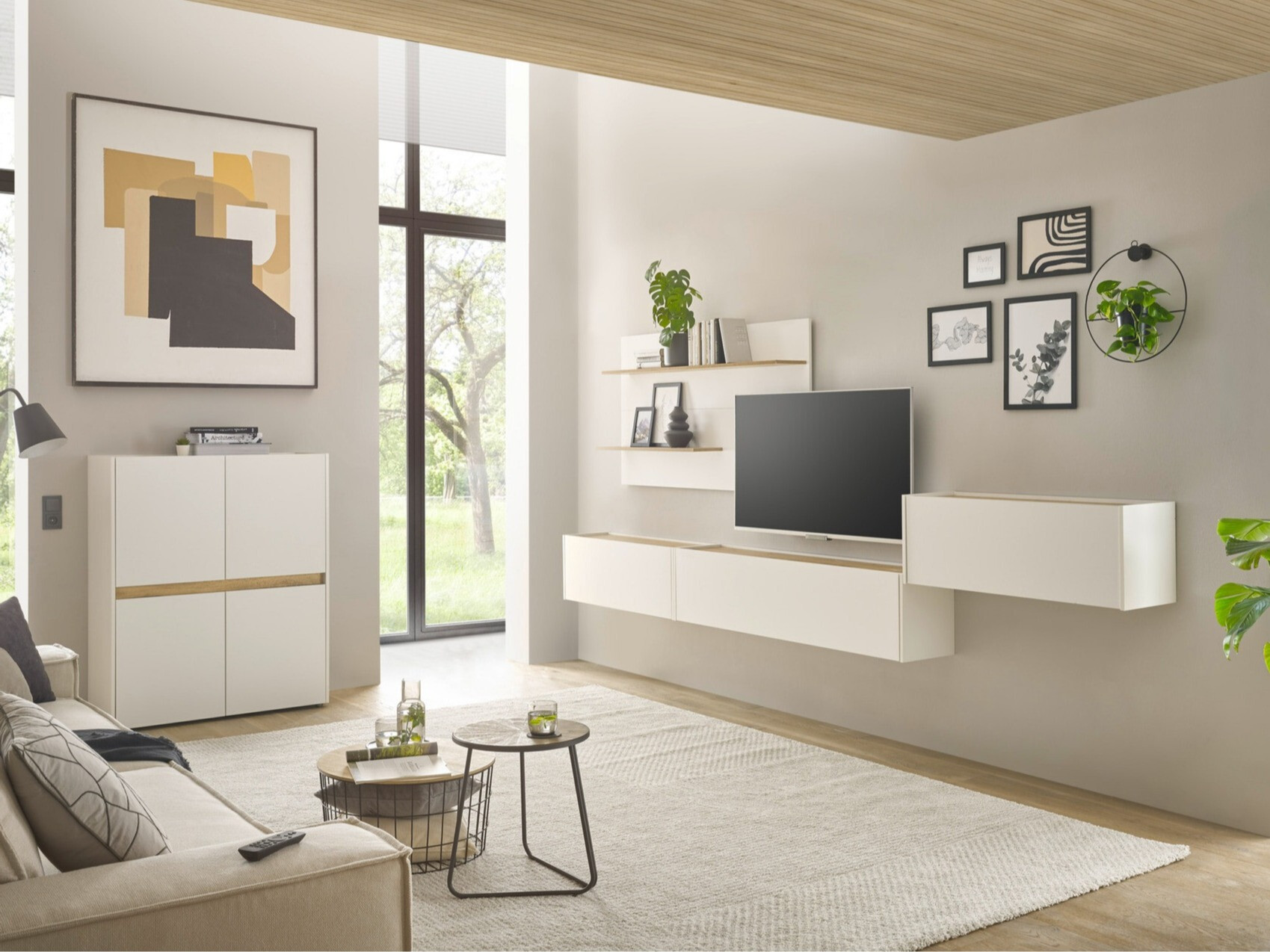 Set za dnevni boravak Elbsori 147 (Bijela + Hrast Wotan)