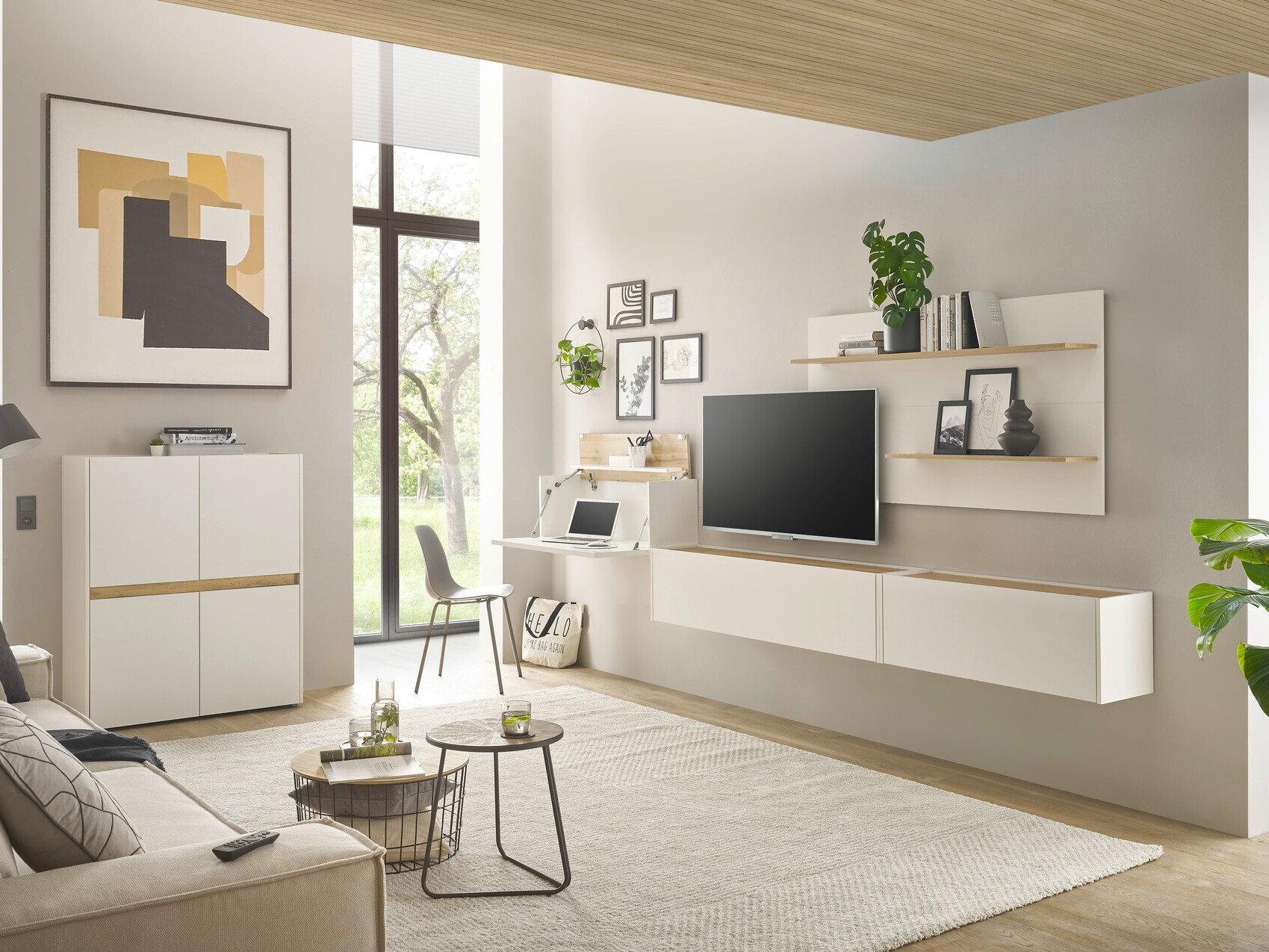 Set za dnevni boravak Elbsori 147 (Bijela + Hrast Wotan)