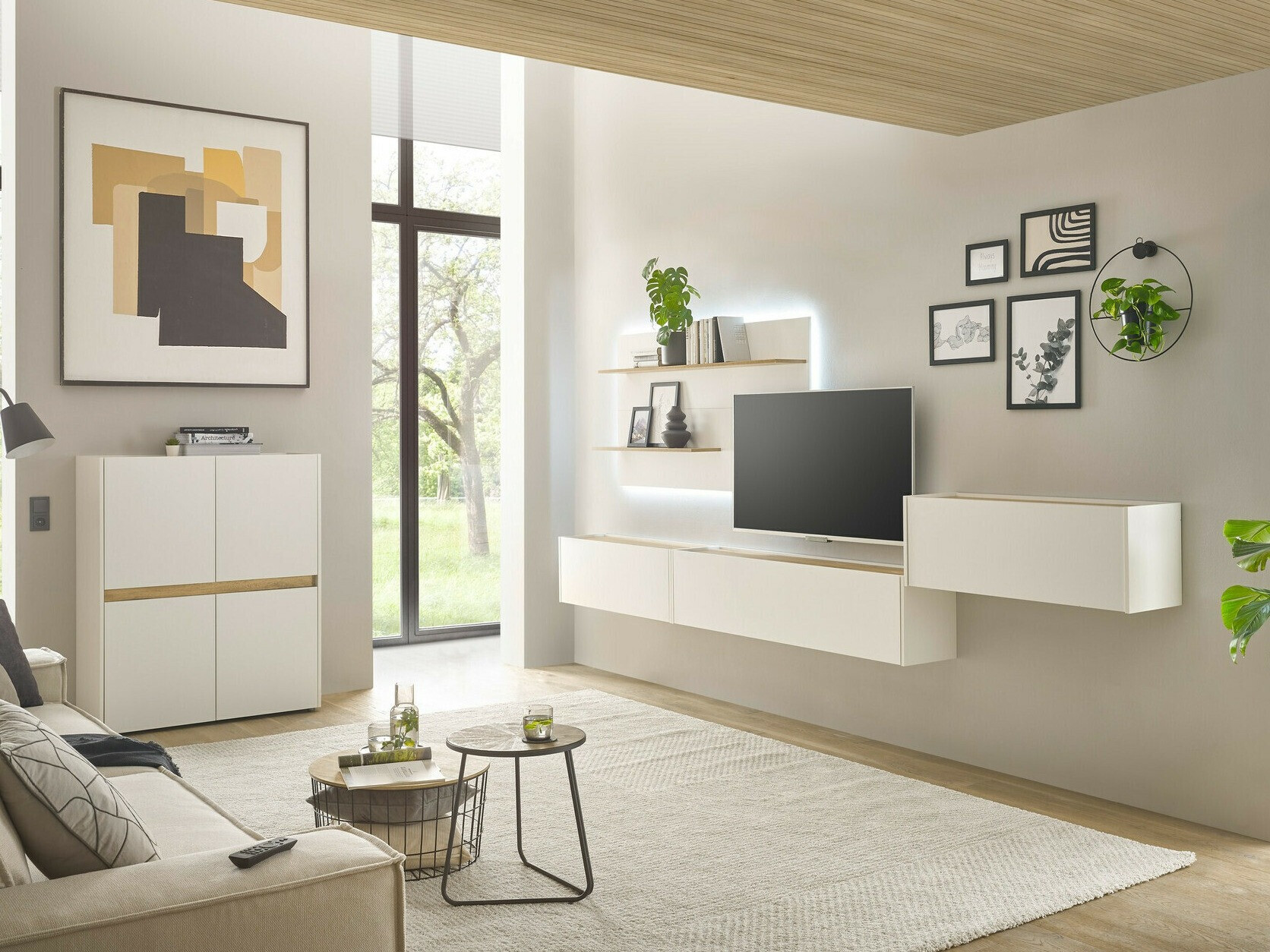 Set za dnevni boravak Elbsori 147 (Bijela + Hrast Wotan)