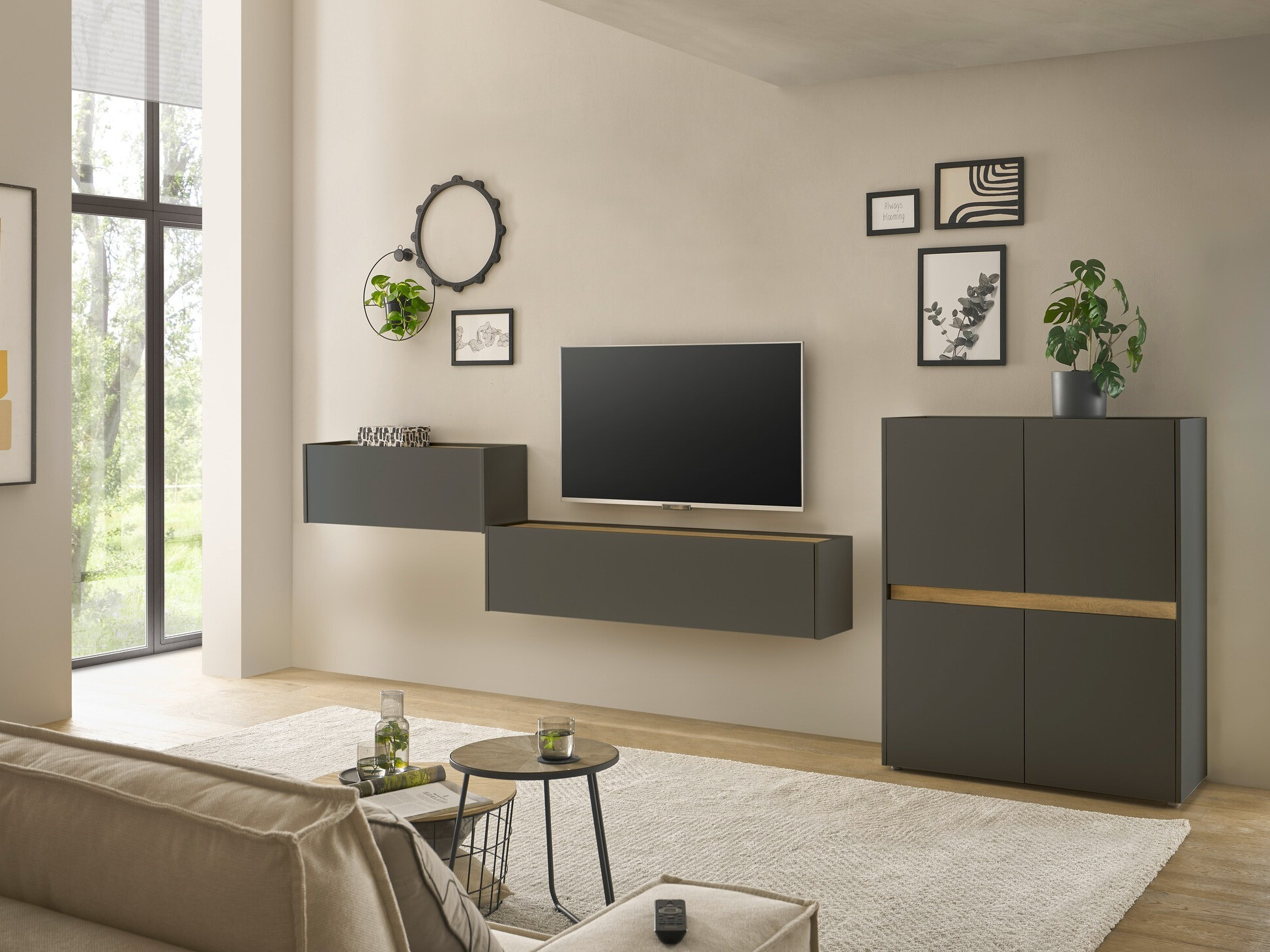 Set za dnevni boravak Elbsori 148 (Antracit + Hrast Wotan)