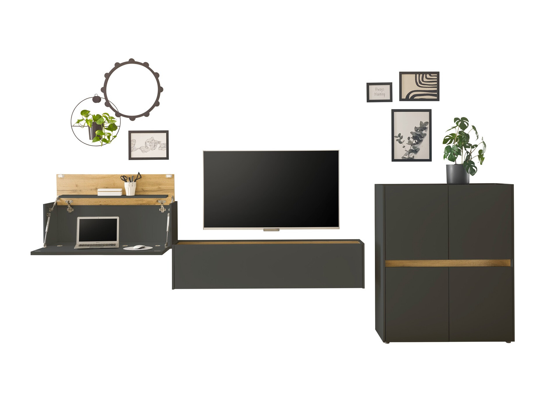 Set za dnevni boravak Elbsori 148 (Antracit + Hrast Wotan)