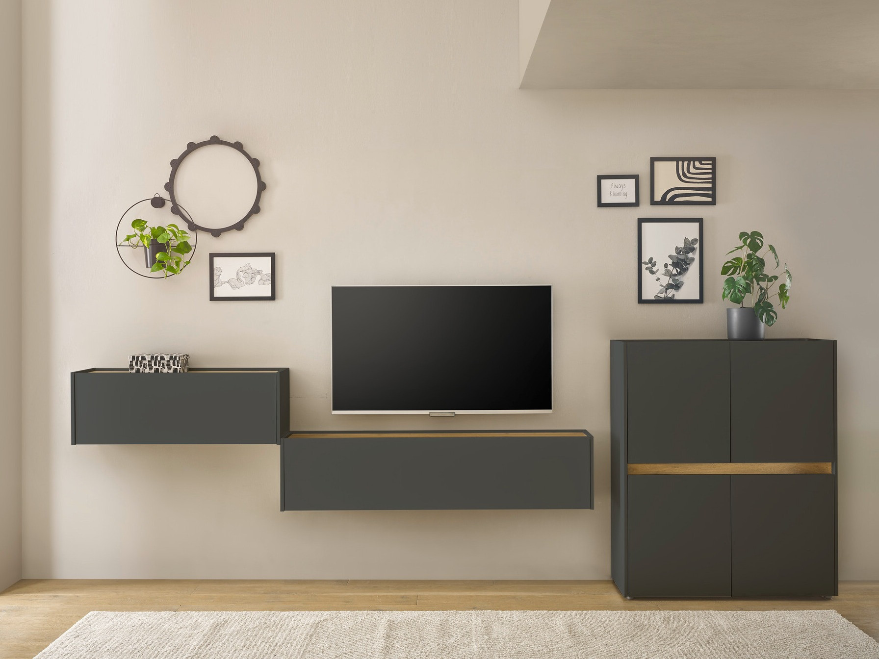 Set za dnevni boravak Elbsori 148 (Antracit + Hrast Wotan)