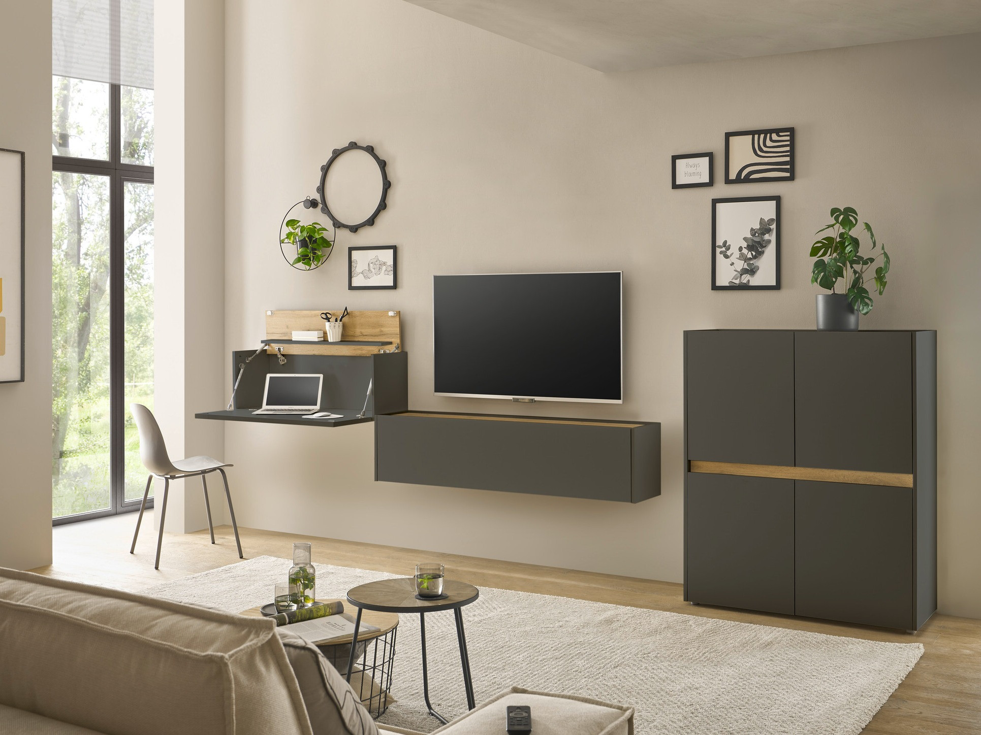 Set za dnevni boravak Elbsori 148 (Antracit + Hrast Wotan)