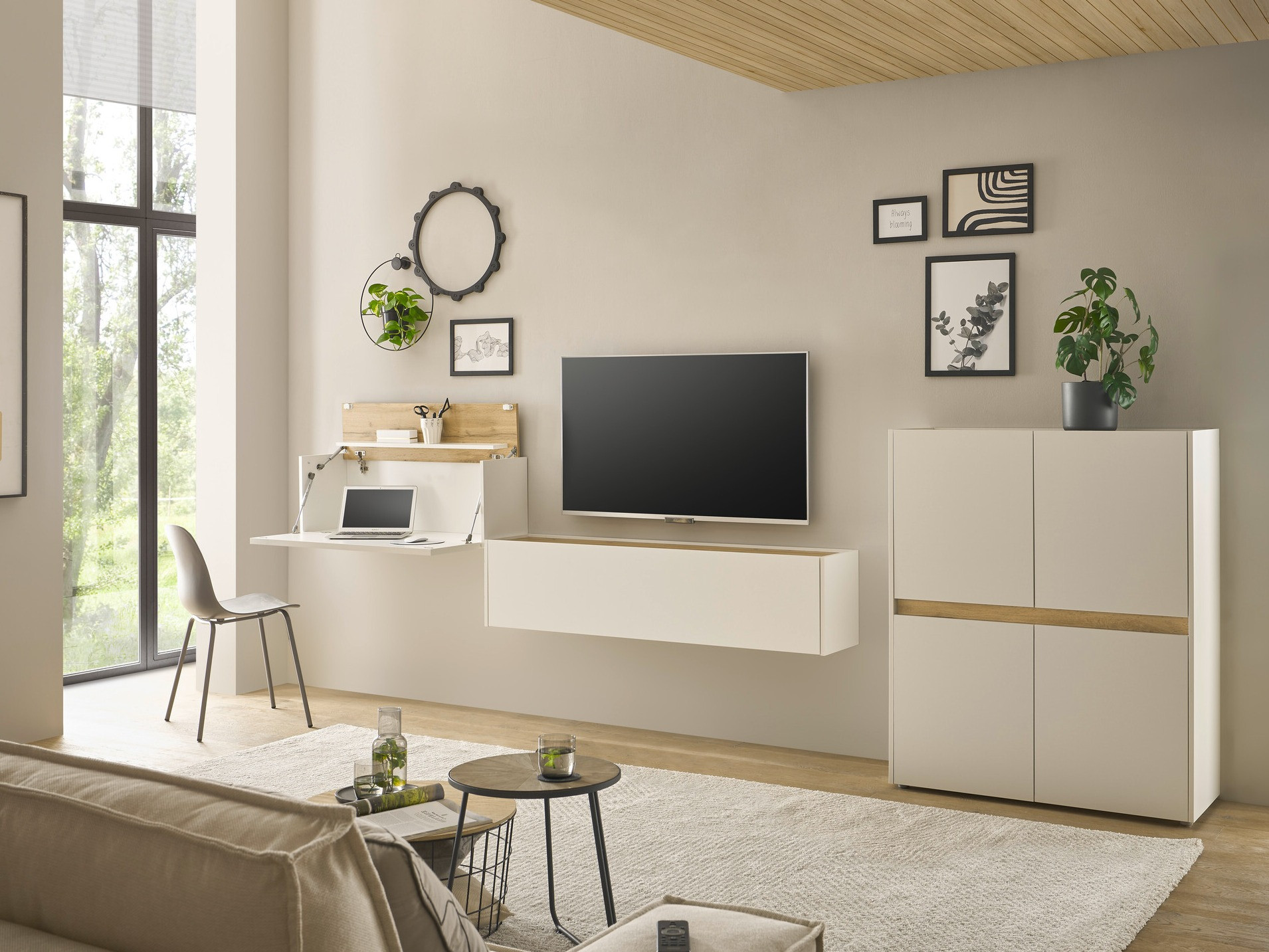 Set za dnevni boravak Elbsori 148 (Bijela + Hrast Wotan)