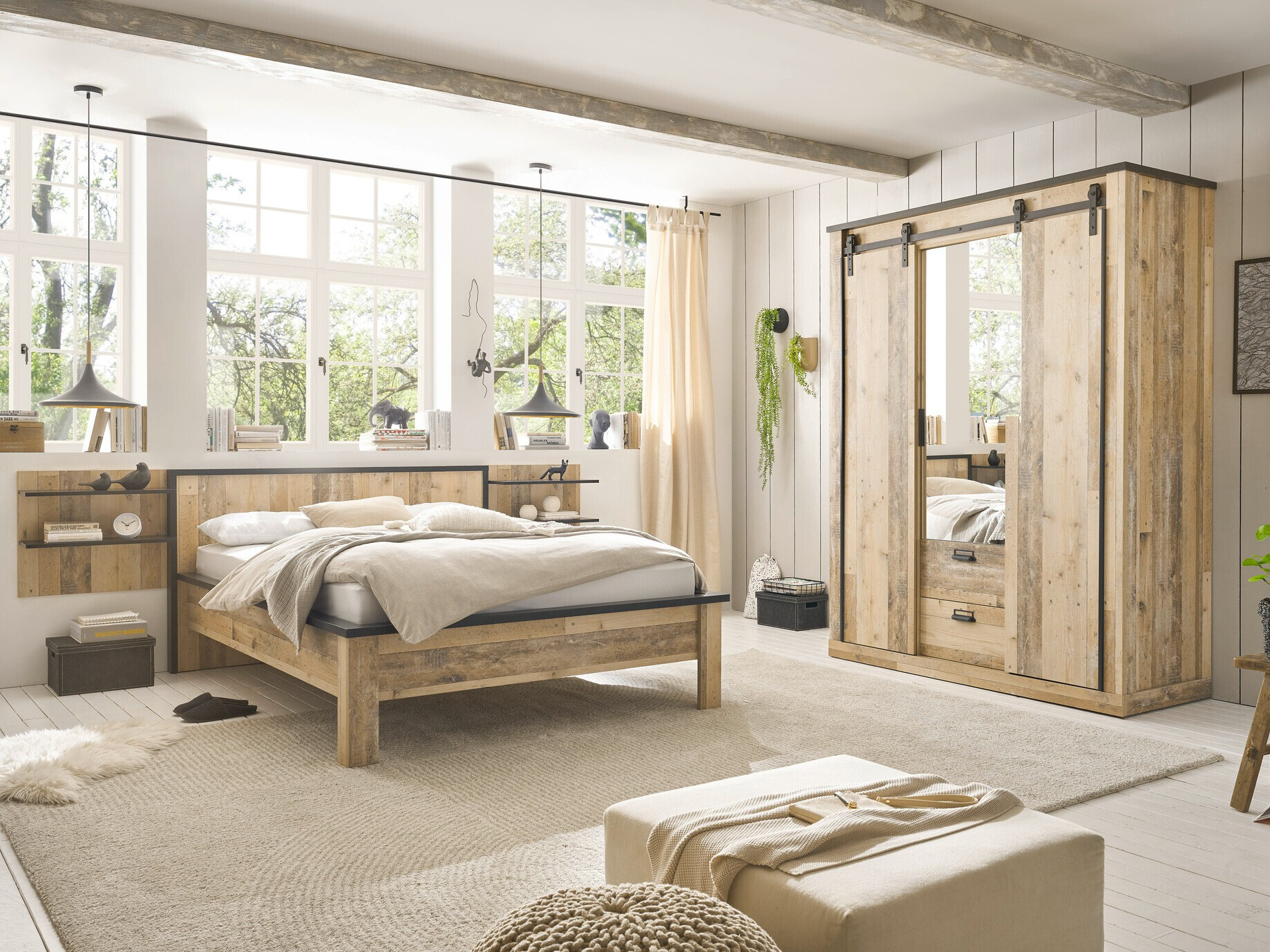 Zidna polica Cirtale 105 (Starinsko drvo + Antracit)