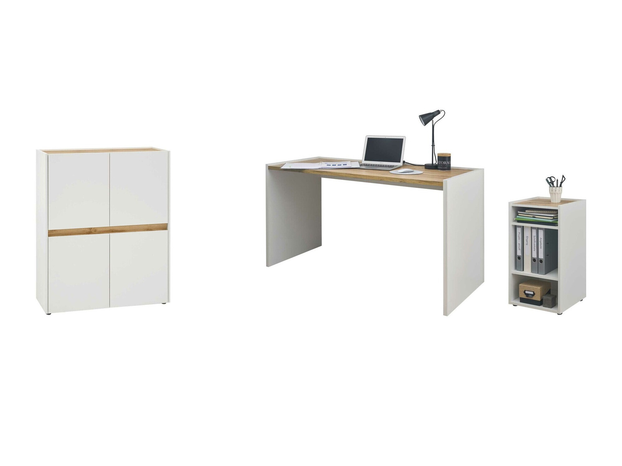 Set za kućni ured Elbsori 150 (Bijela + Hrast Wotan)