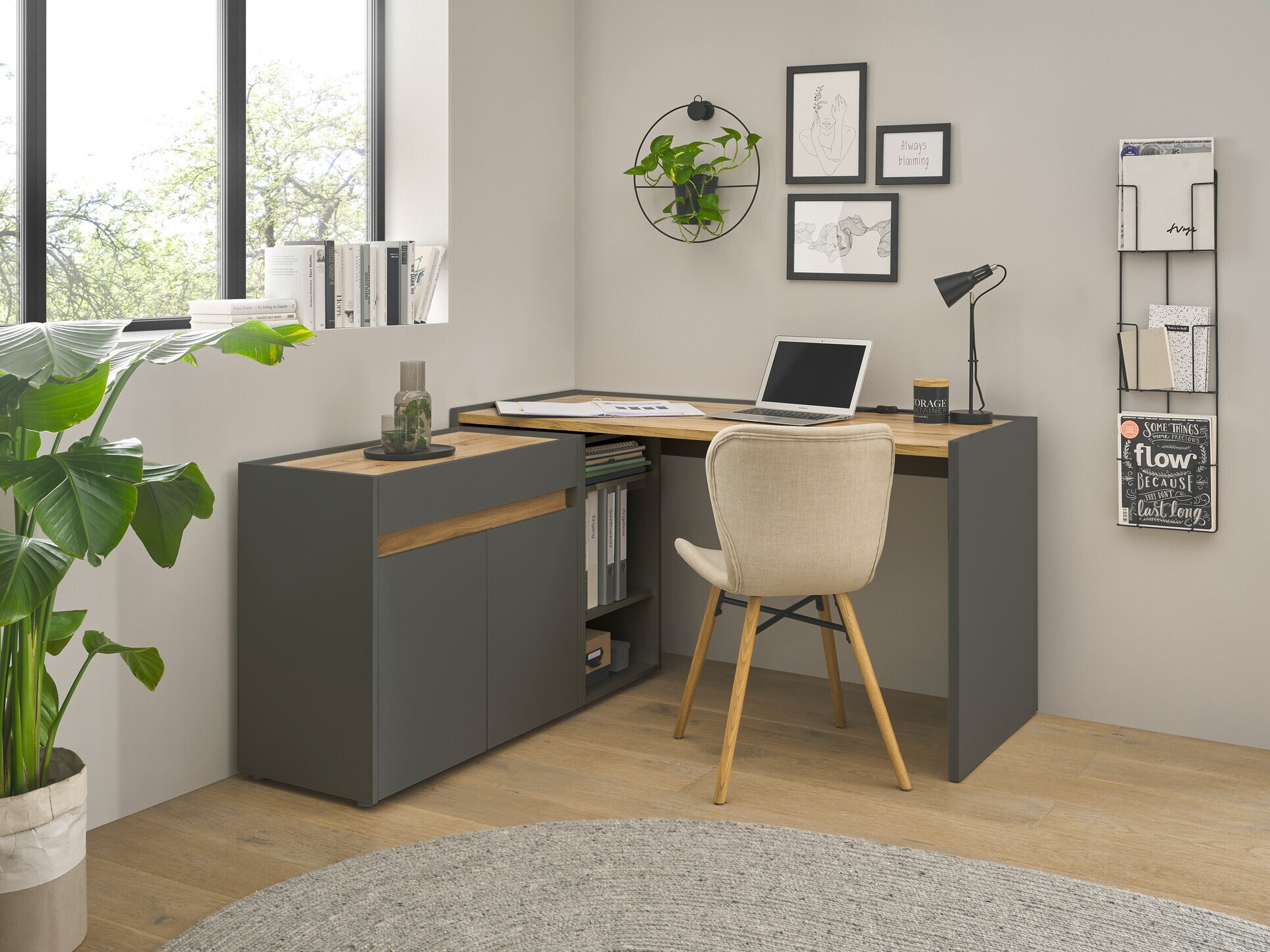 Set za kućni ured Elbsori 151 (Antracit + Hrast Wotan)