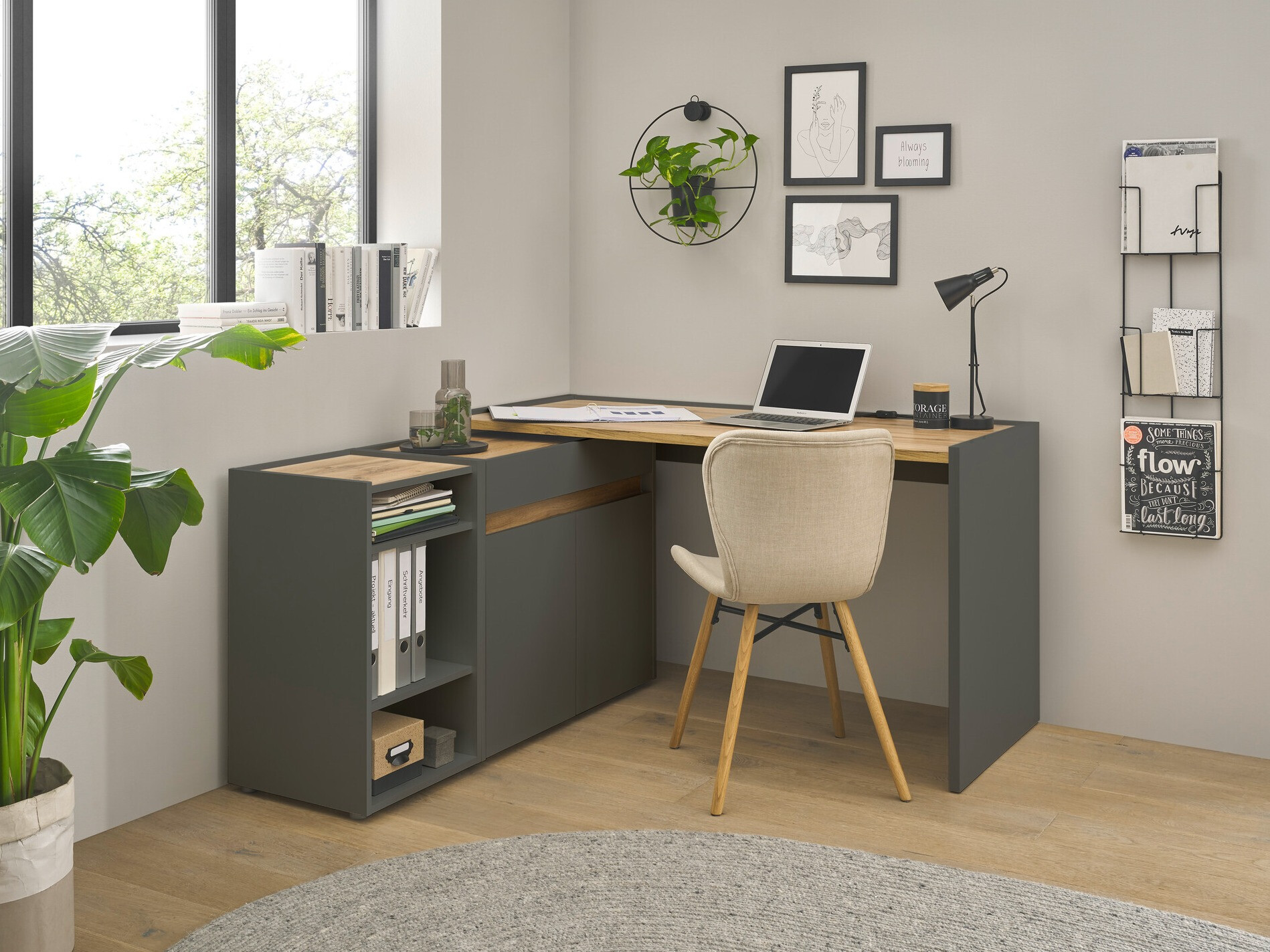 Set za kućni ured Elbsori 151 (Antracit + Hrast Wotan)