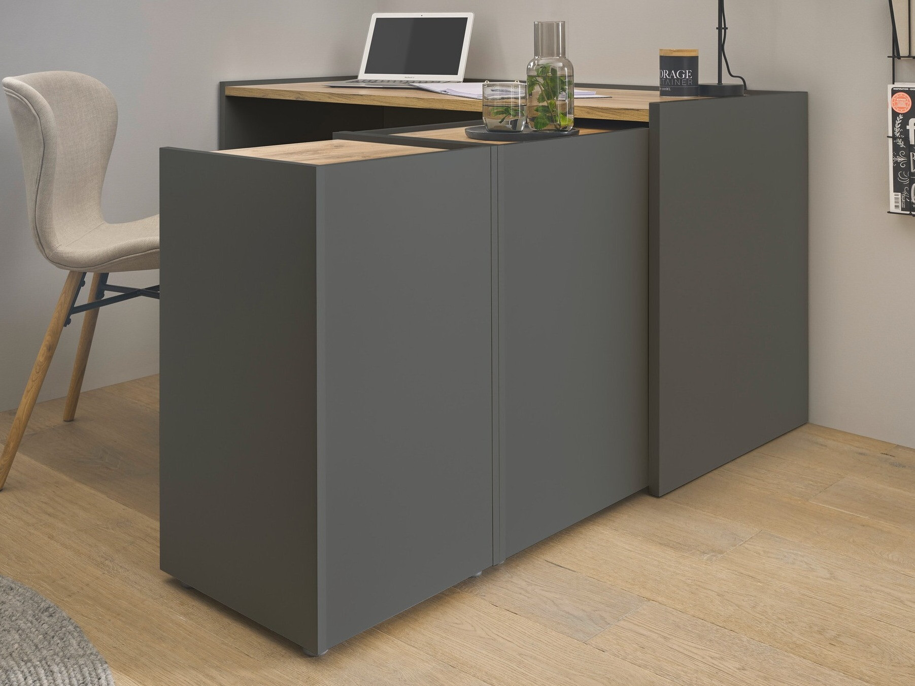 Set za kućni ured Elbsori 151 (Antracit + Hrast Wotan)