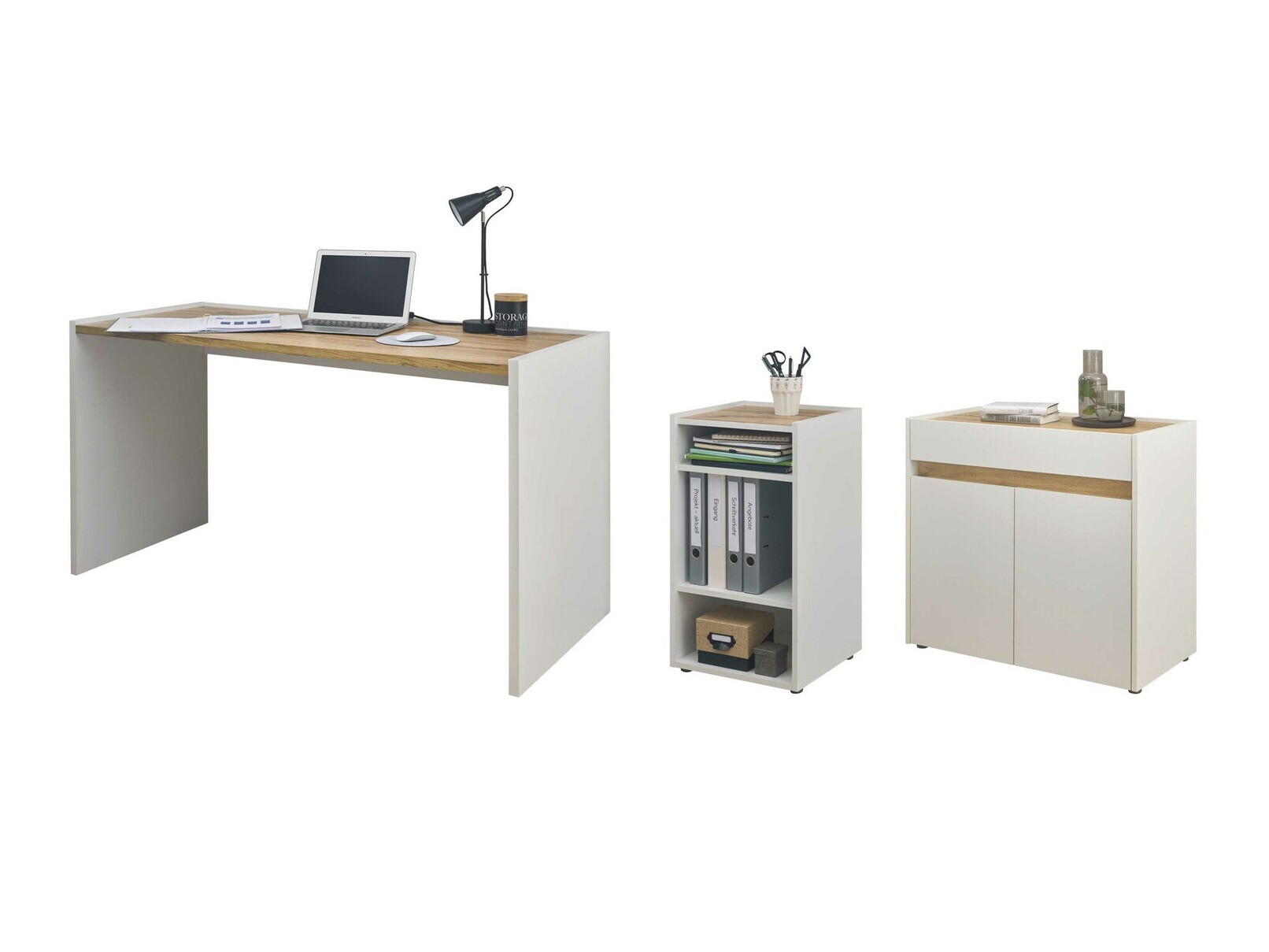 Set za kućni ured Elbsori 151 (Bijela + Hrast Wotan)