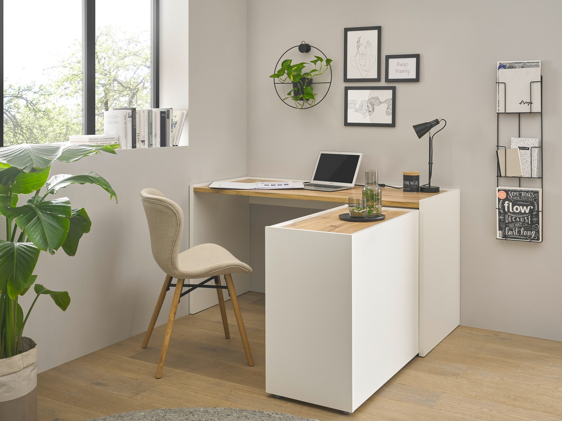 Set za kućni ured Elbsori 151 (Bijela + Hrast Wotan)