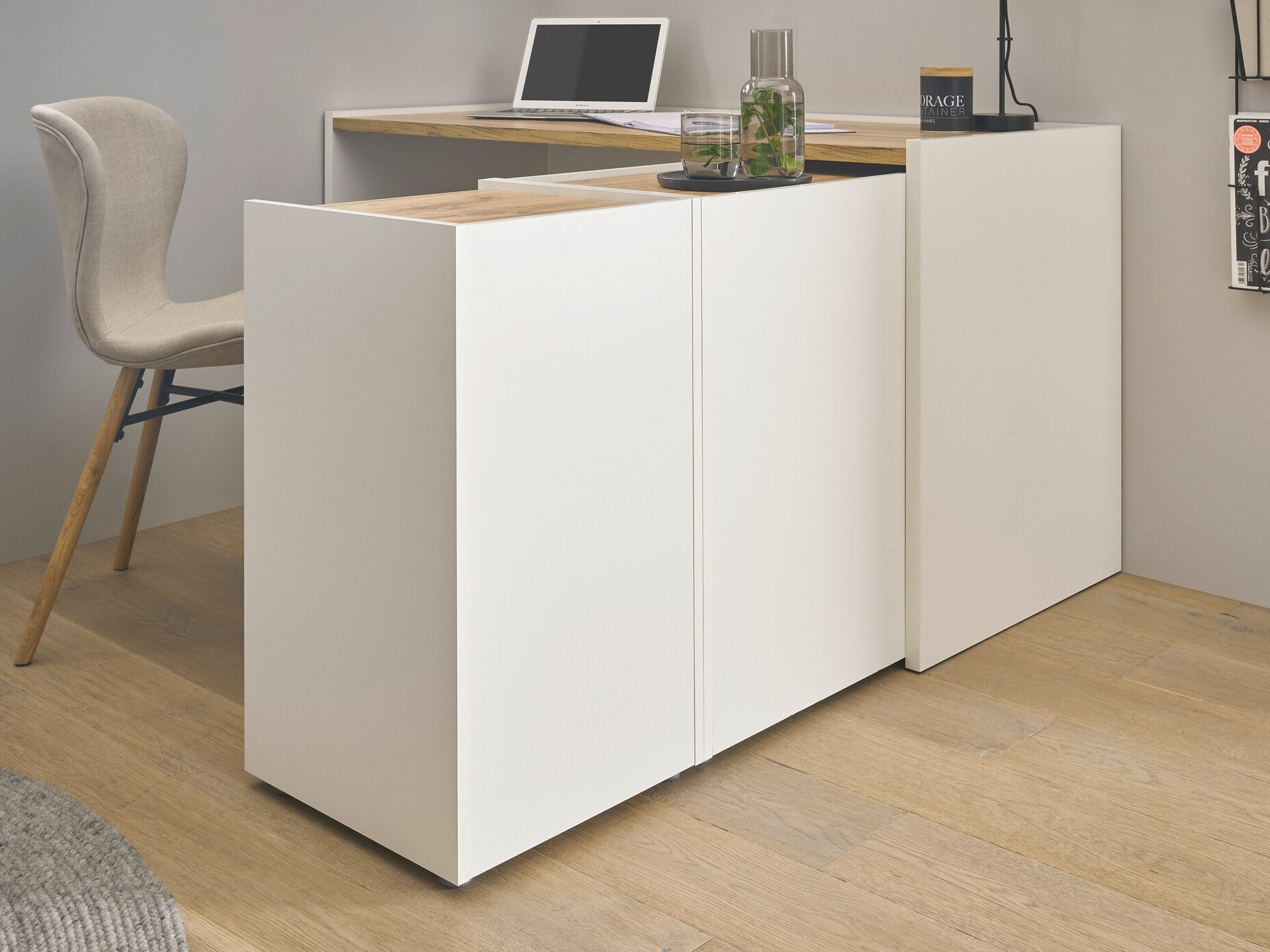 Set za kućni ured Elbsori 151 (Bijela + Hrast Wotan)