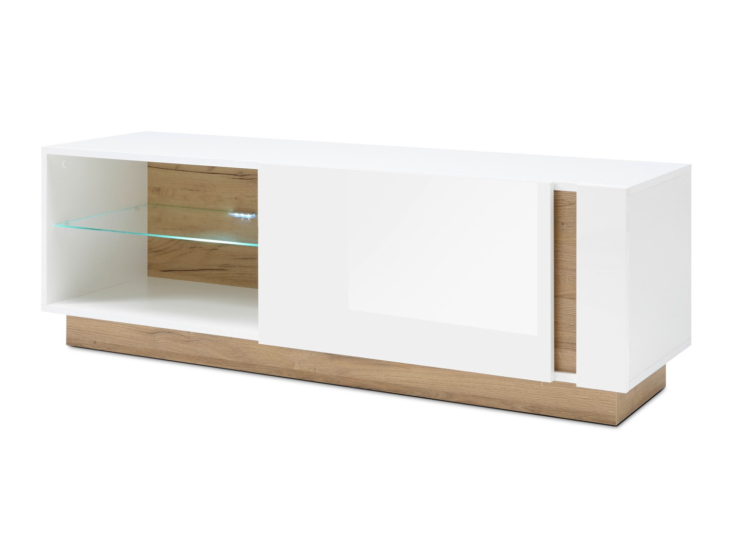 TV stol Veropho 102 (Sjajno bijela + Hrast Grandson)