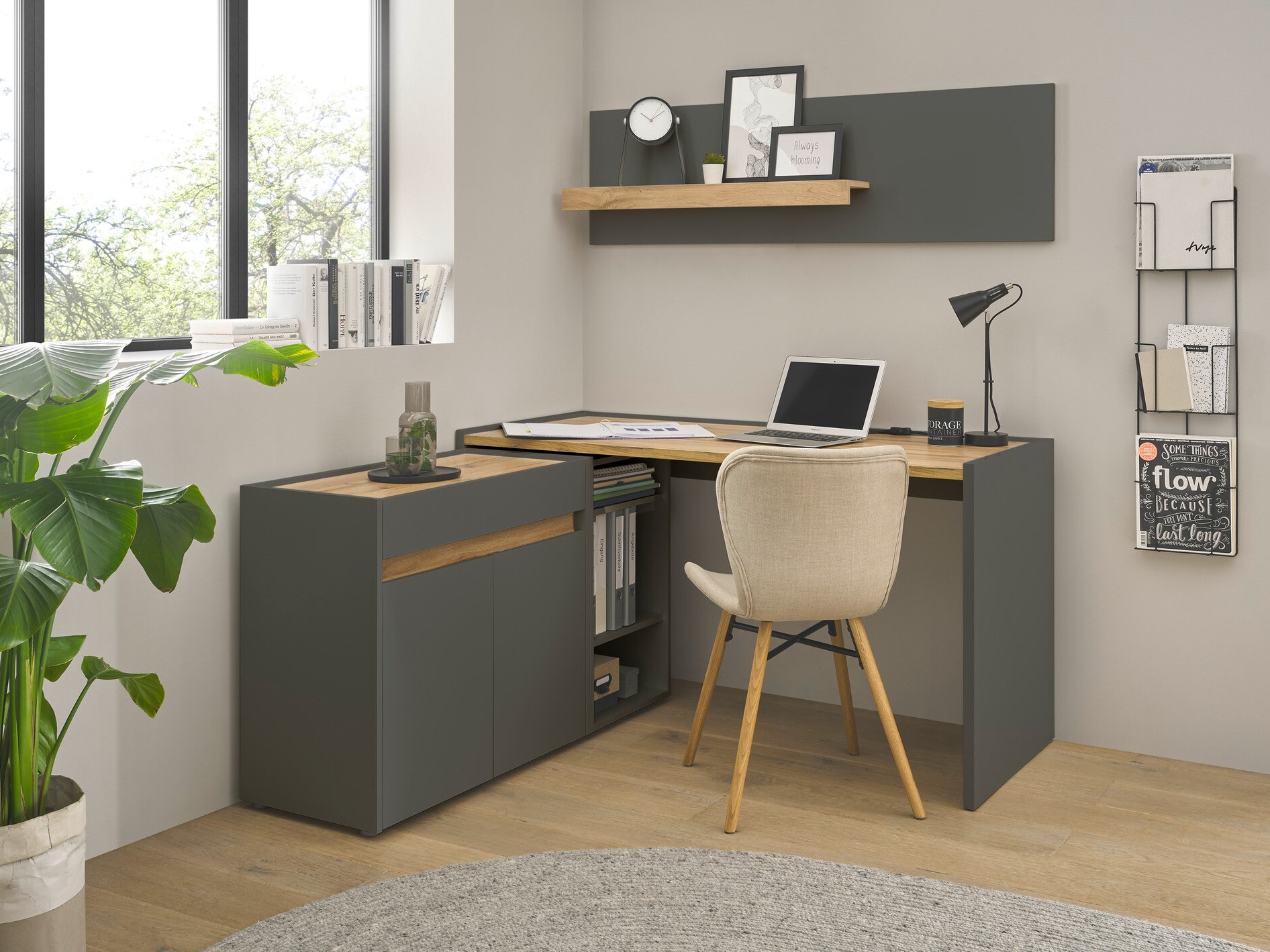 Set za kućni ured Elbsori 152 (Antracit + Hrast Wotan)