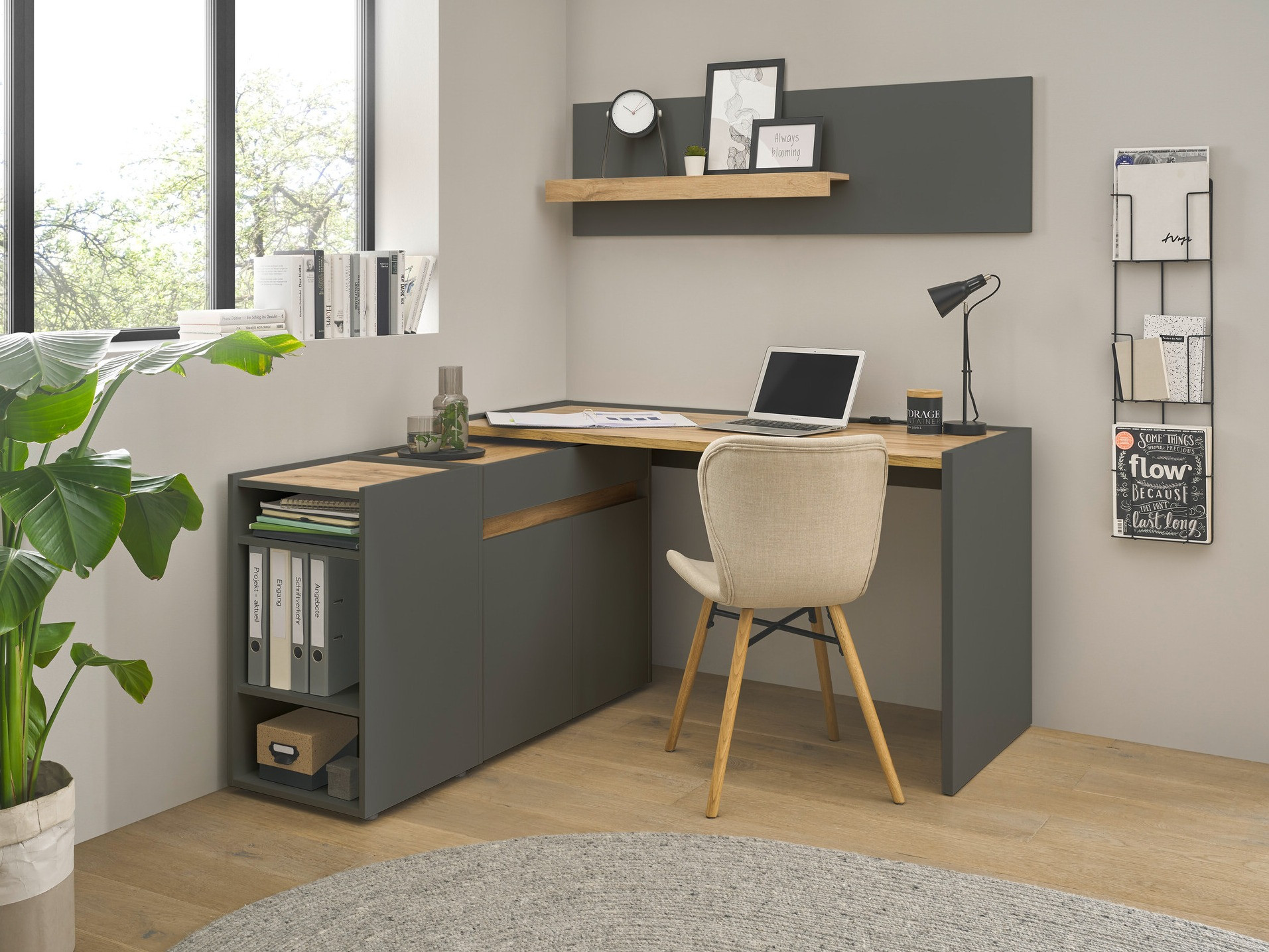 Set za kućni ured Elbsori 152 (Antracit + Hrast Wotan)