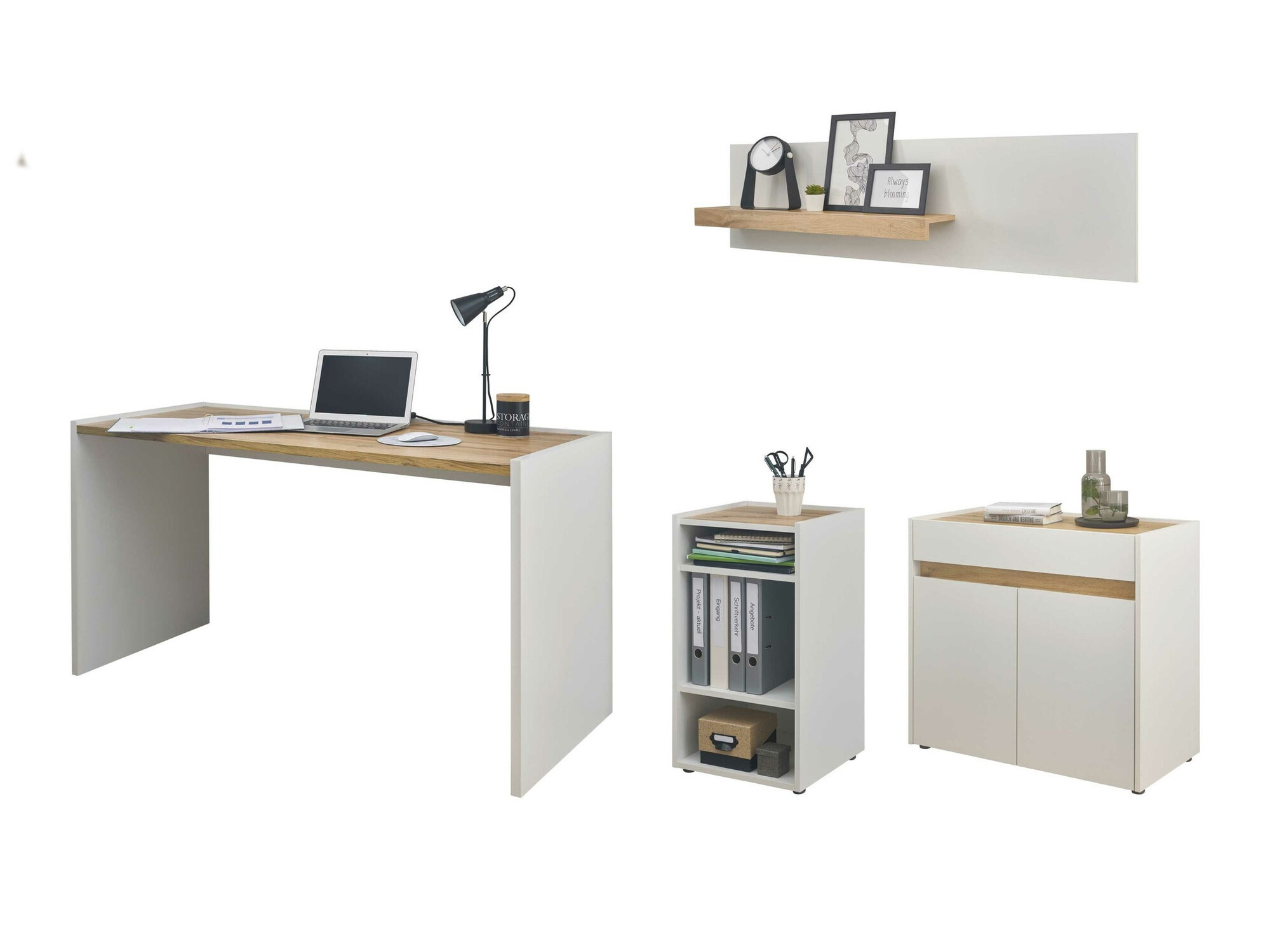 Set za kućni ured Elbsori 152 (Bijela + Hrast Wotan)