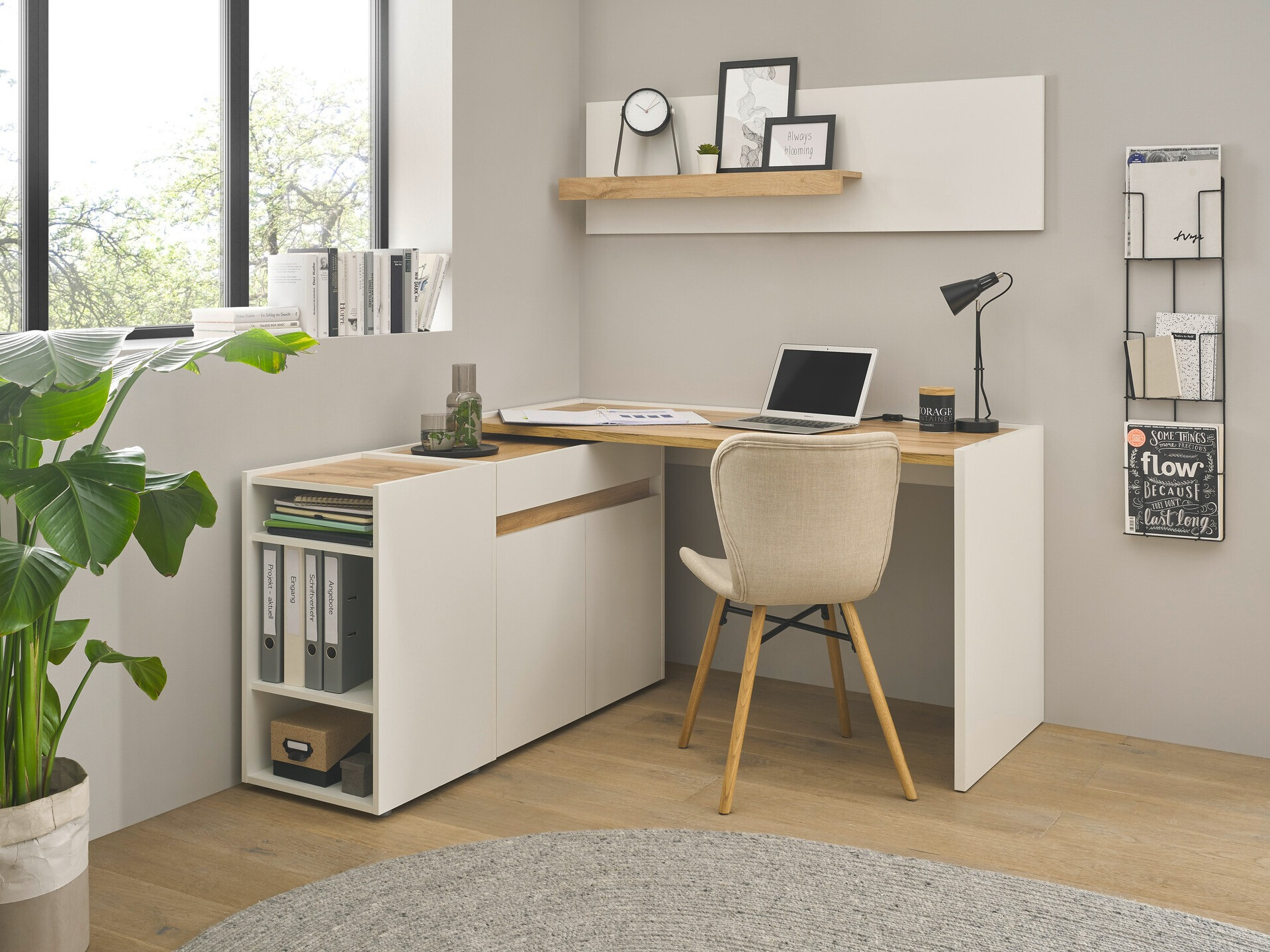 Set za kućni ured Elbsori 152 (Bijela + Hrast Wotan)