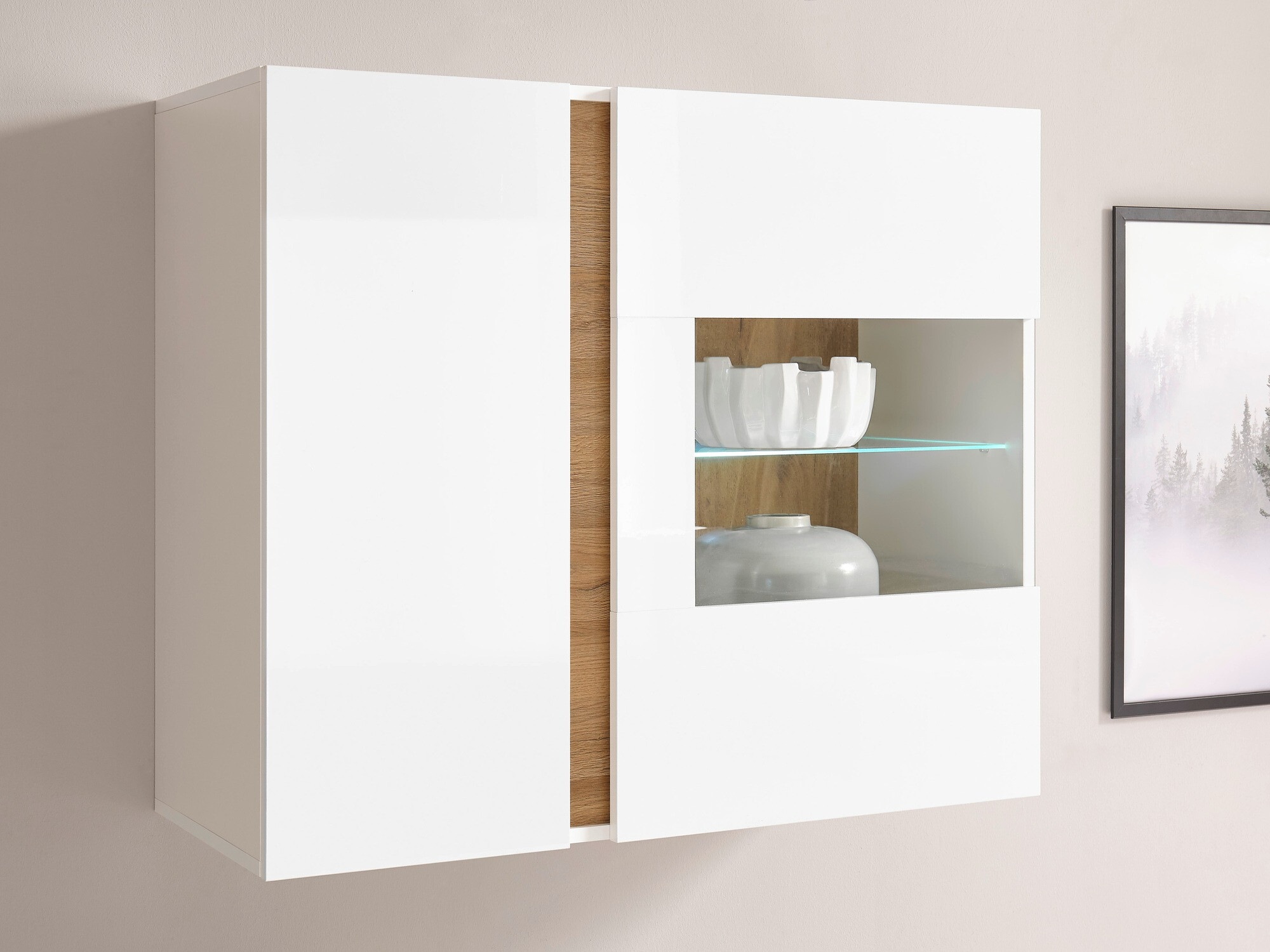 Zidni ormarić Veropho 105 (Sjajno bijela + Grandson hrast)