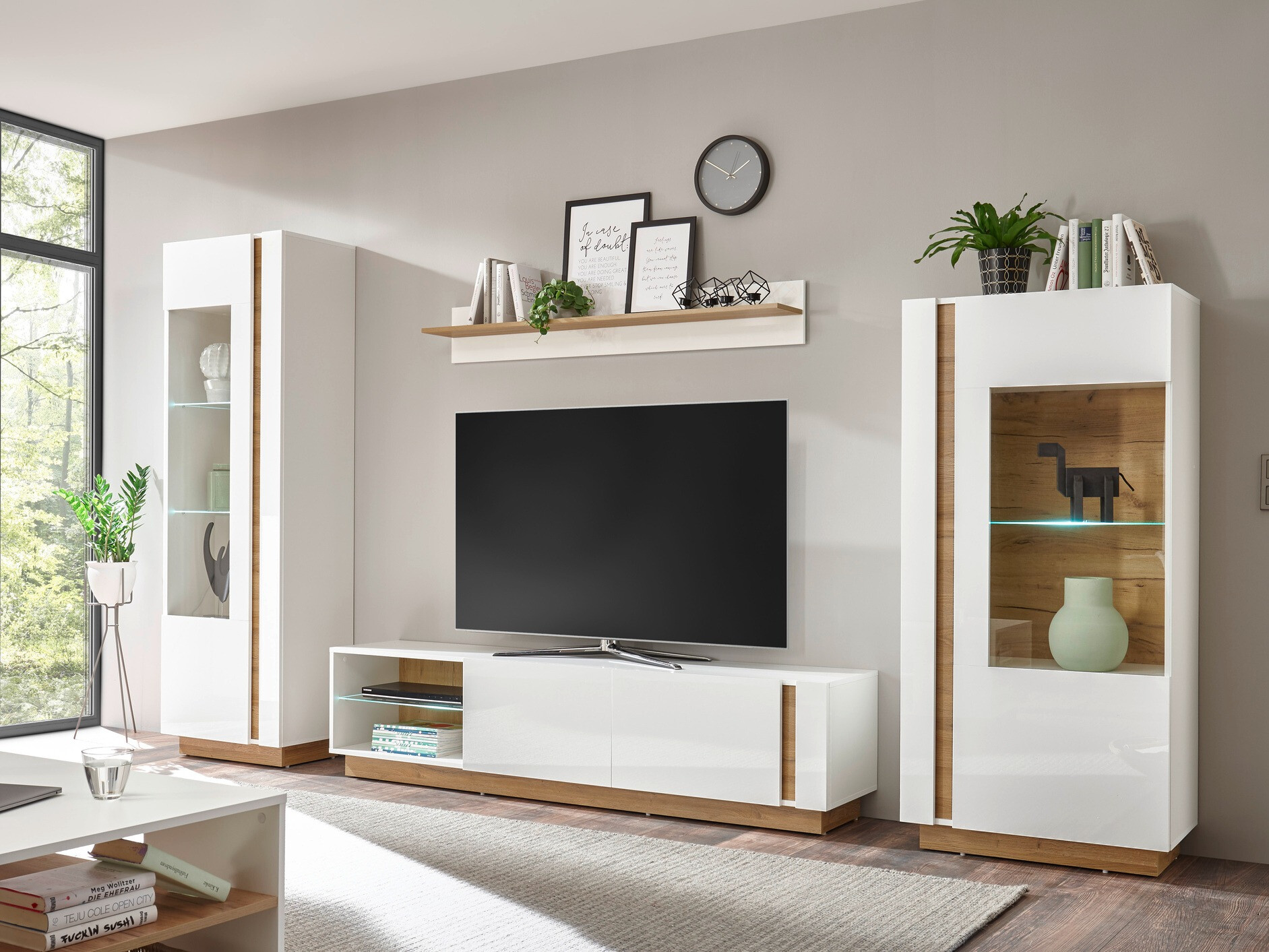 Set za dnevni boravak Veropho 112 (Sjajno bijela + Hrast Grandson)