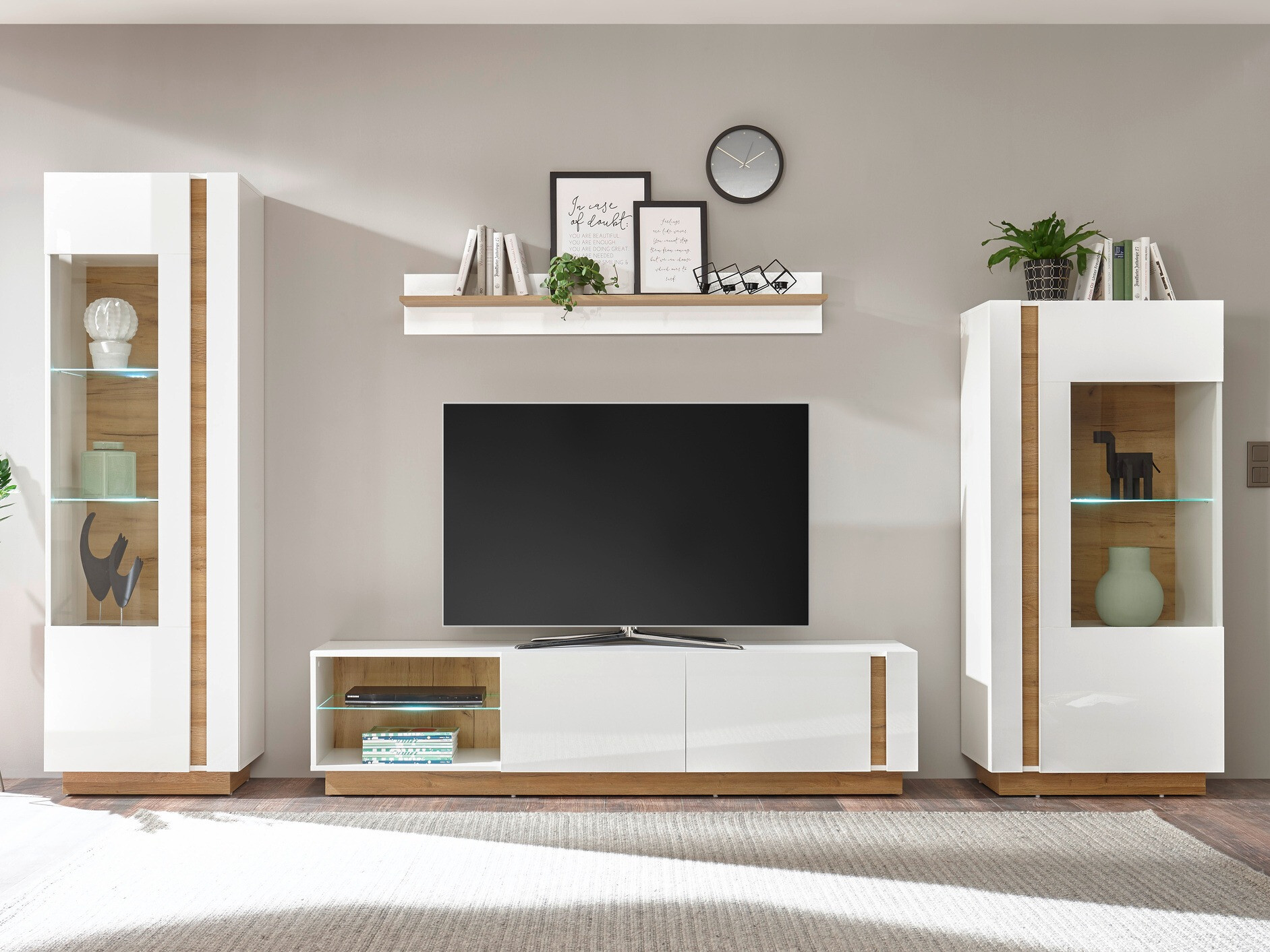 Set za dnevni boravak Veropho 112 (Sjajno bijela + Hrast Grandson)