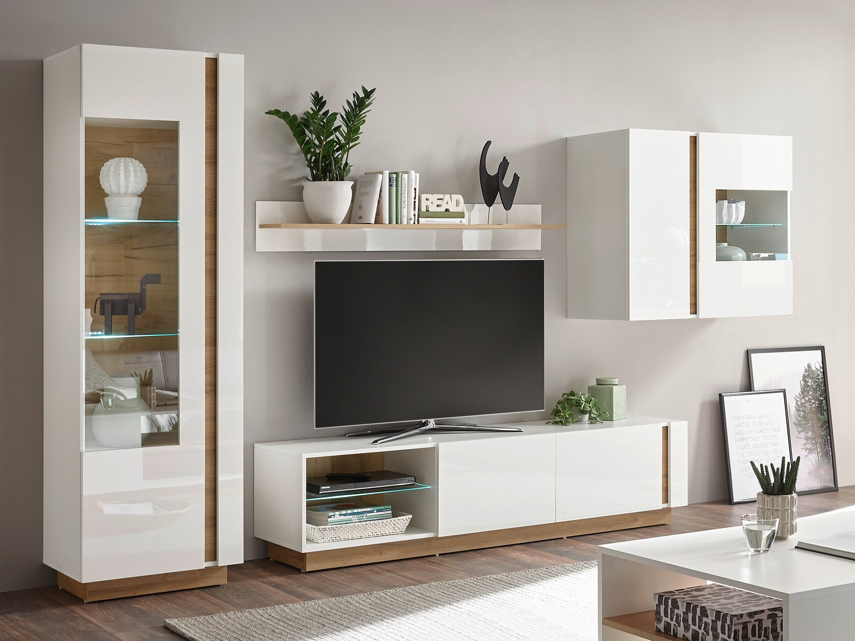 Set za dnevni boravak Veropho 113 (Sjajno bijela + Hrast Grandson)