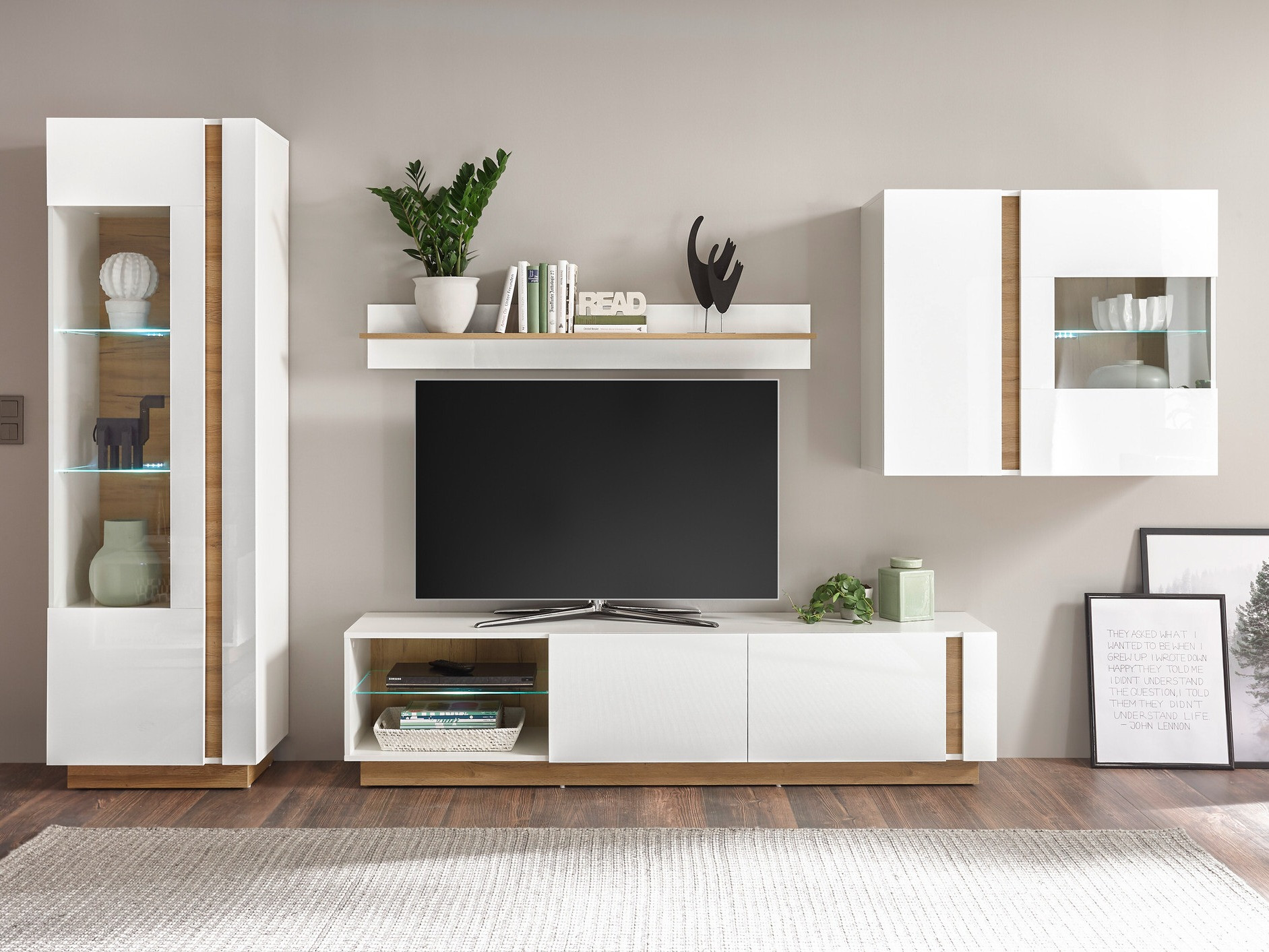 Set za dnevni boravak Veropho 113 (Sjajno bijela + Hrast Grandson)