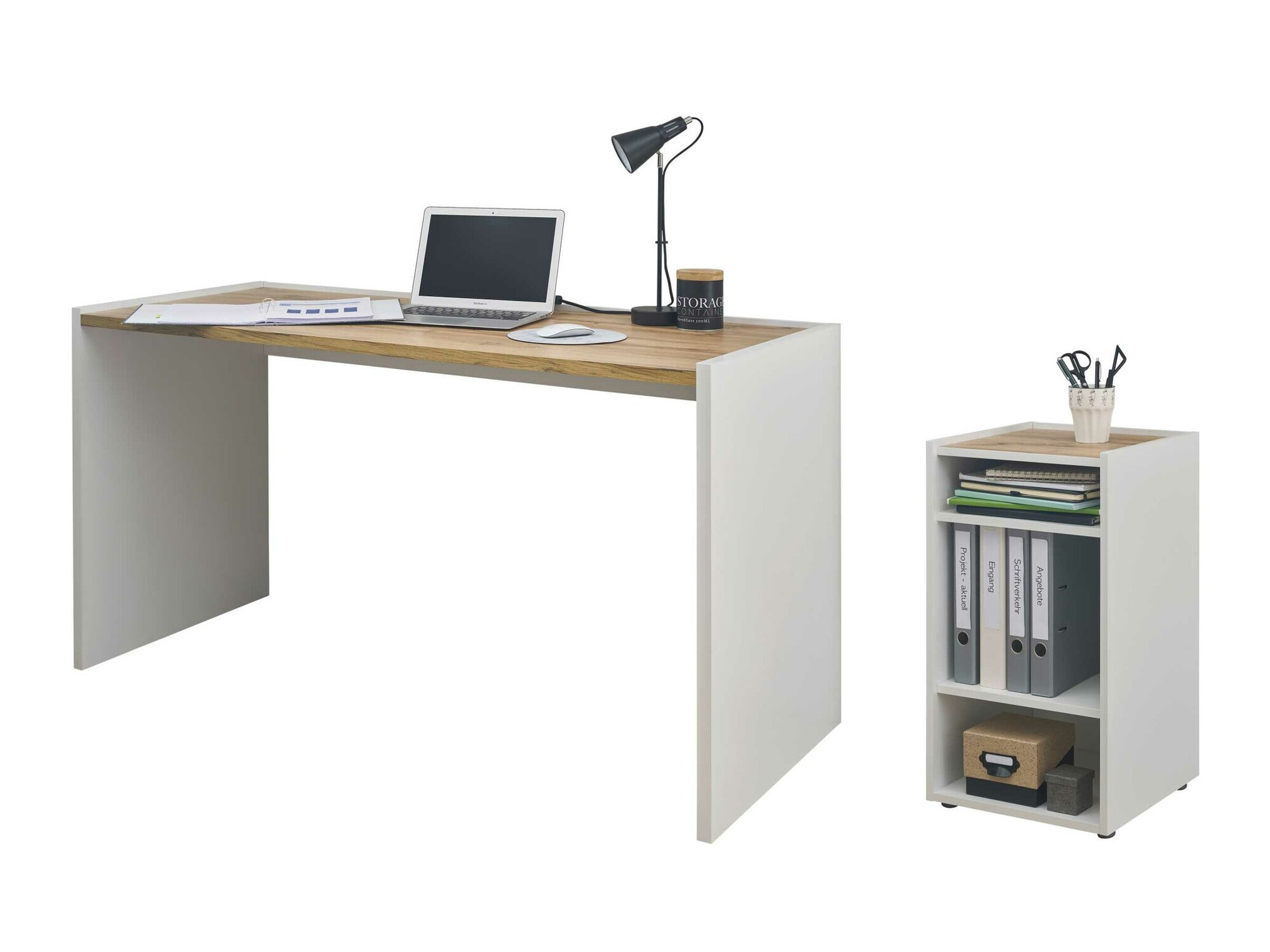 Set za kućni ured Elbsori 153 (Bijela + Hrast Wotan)