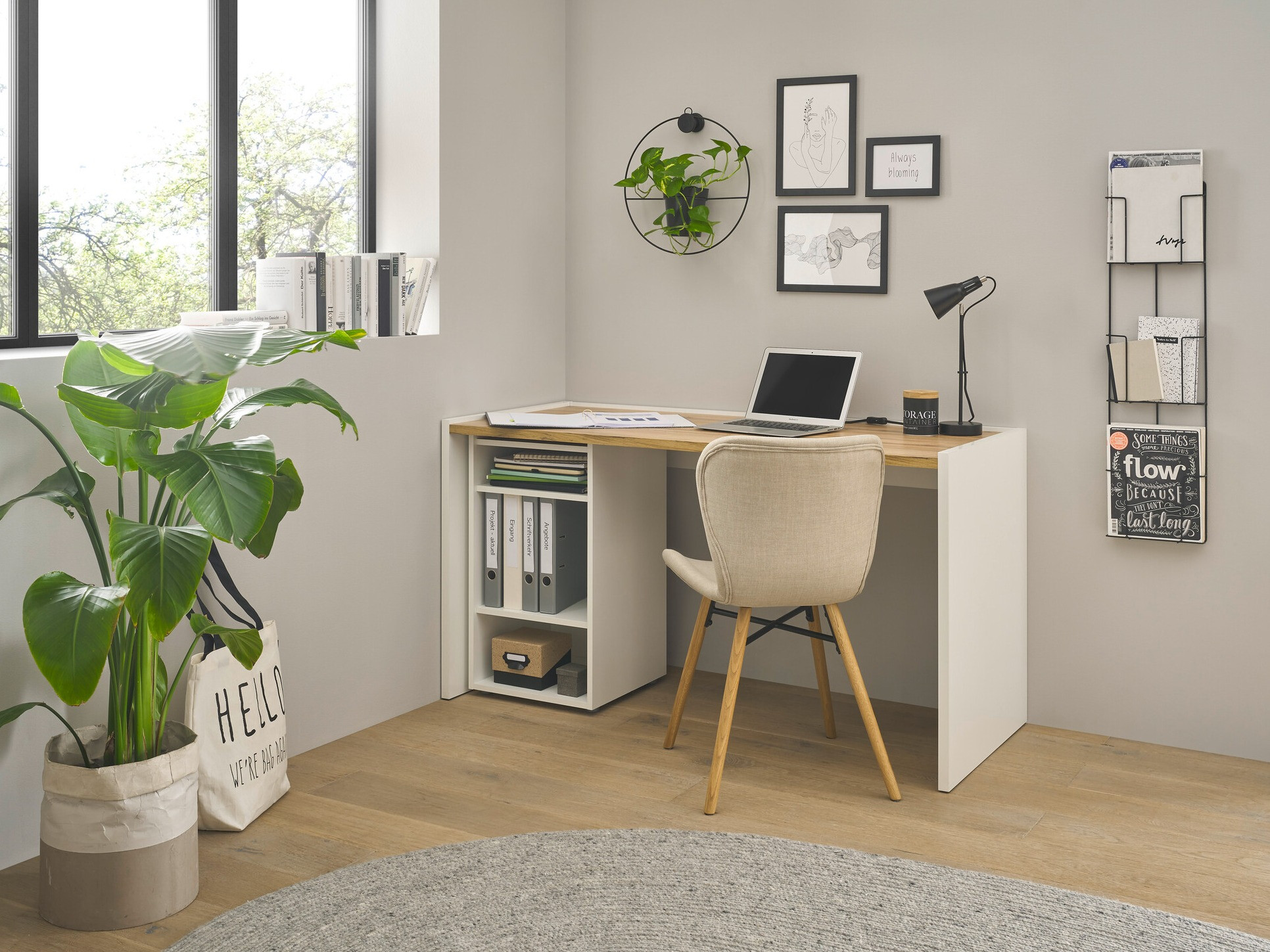 Set za kućni ured Elbsori 153 (Bijela + Wotan hrast)