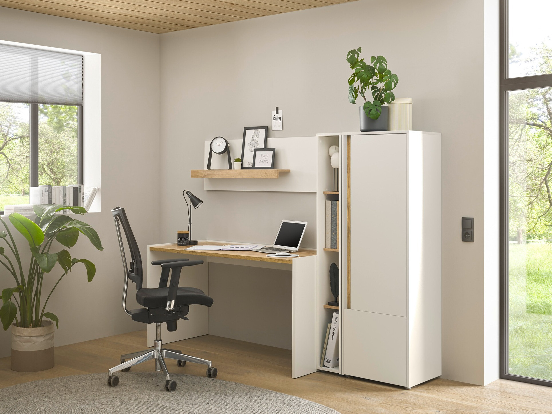 Set za kućni ured Elbsori 154 (Bijela + Hrast Wotan)