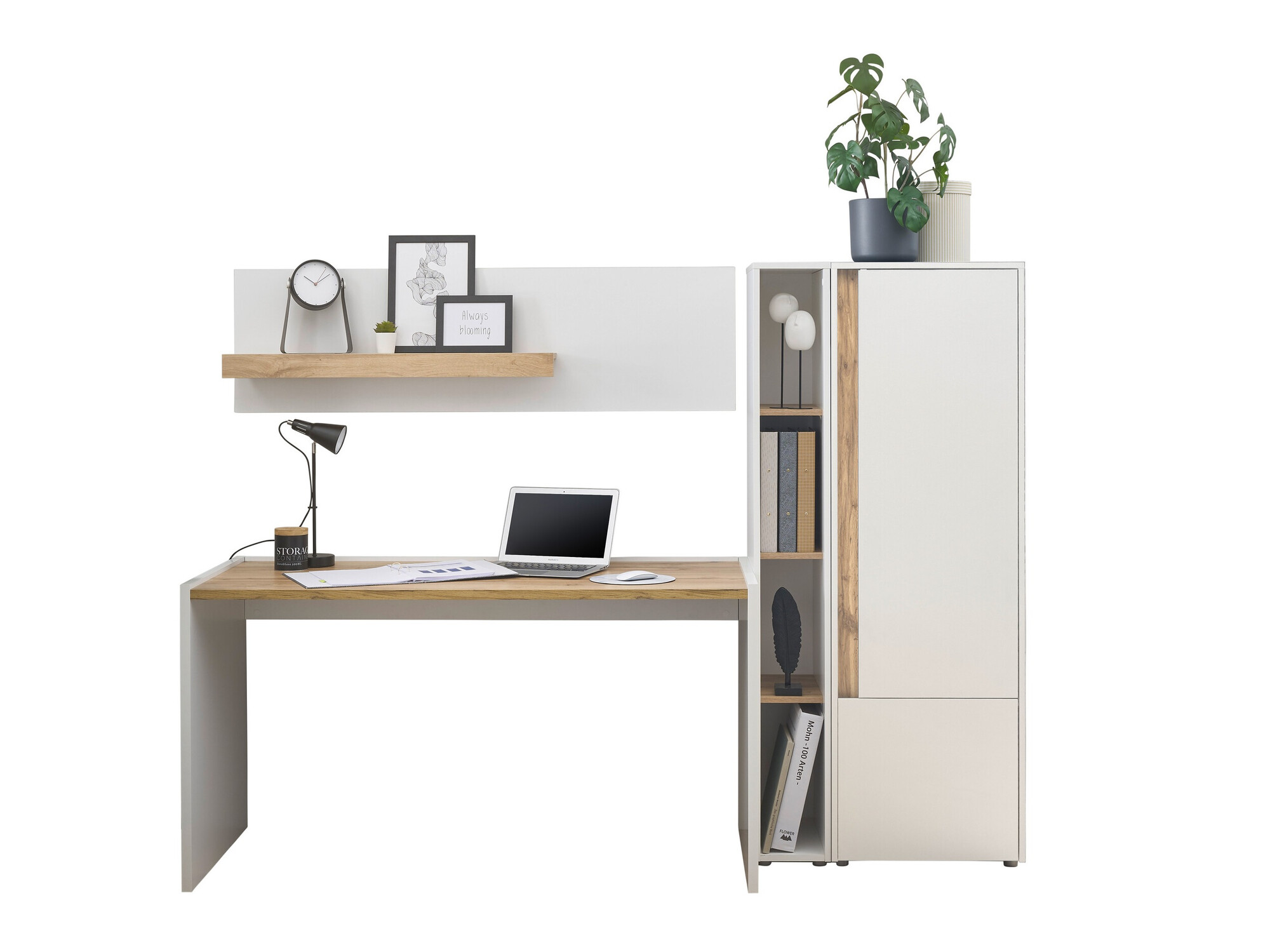 Set za kućni ured Elbsori 154 (Bijela + Hrast Wotan)