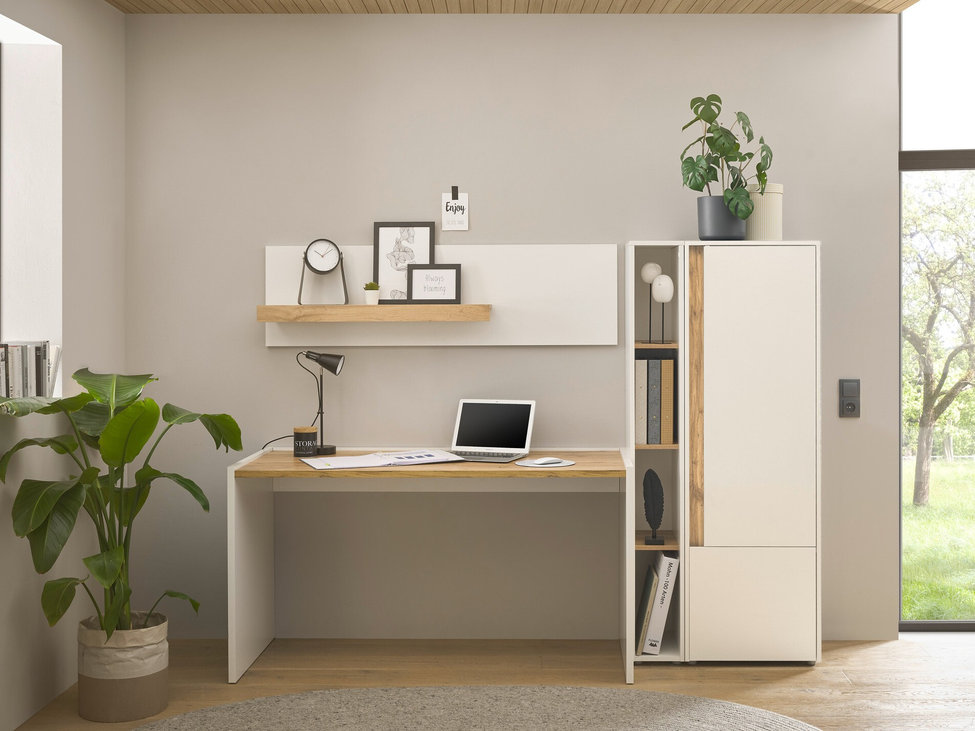 Set za kućni ured Elbsori 154 (Bijela + Hrast Wotan)