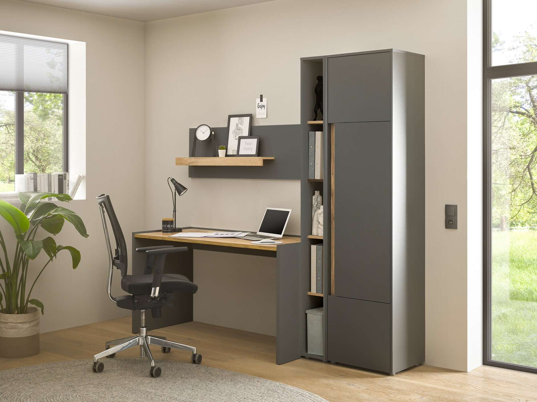 Set za kućni ured Elbsori 155 (Antracit + Hrast Wotan)