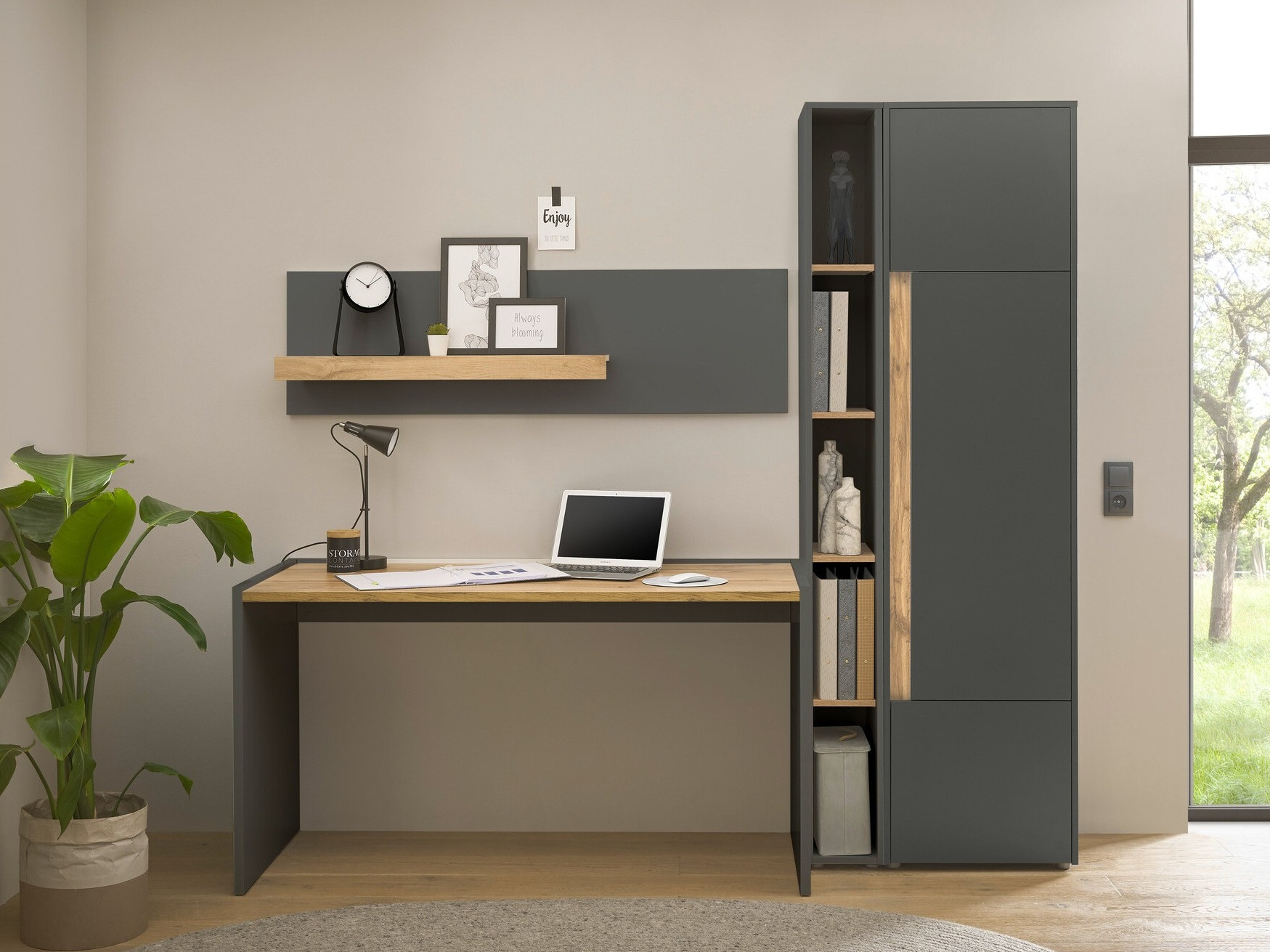 Set za kućni ured Elbsori 155 (Antracit + Hrast Wotan)