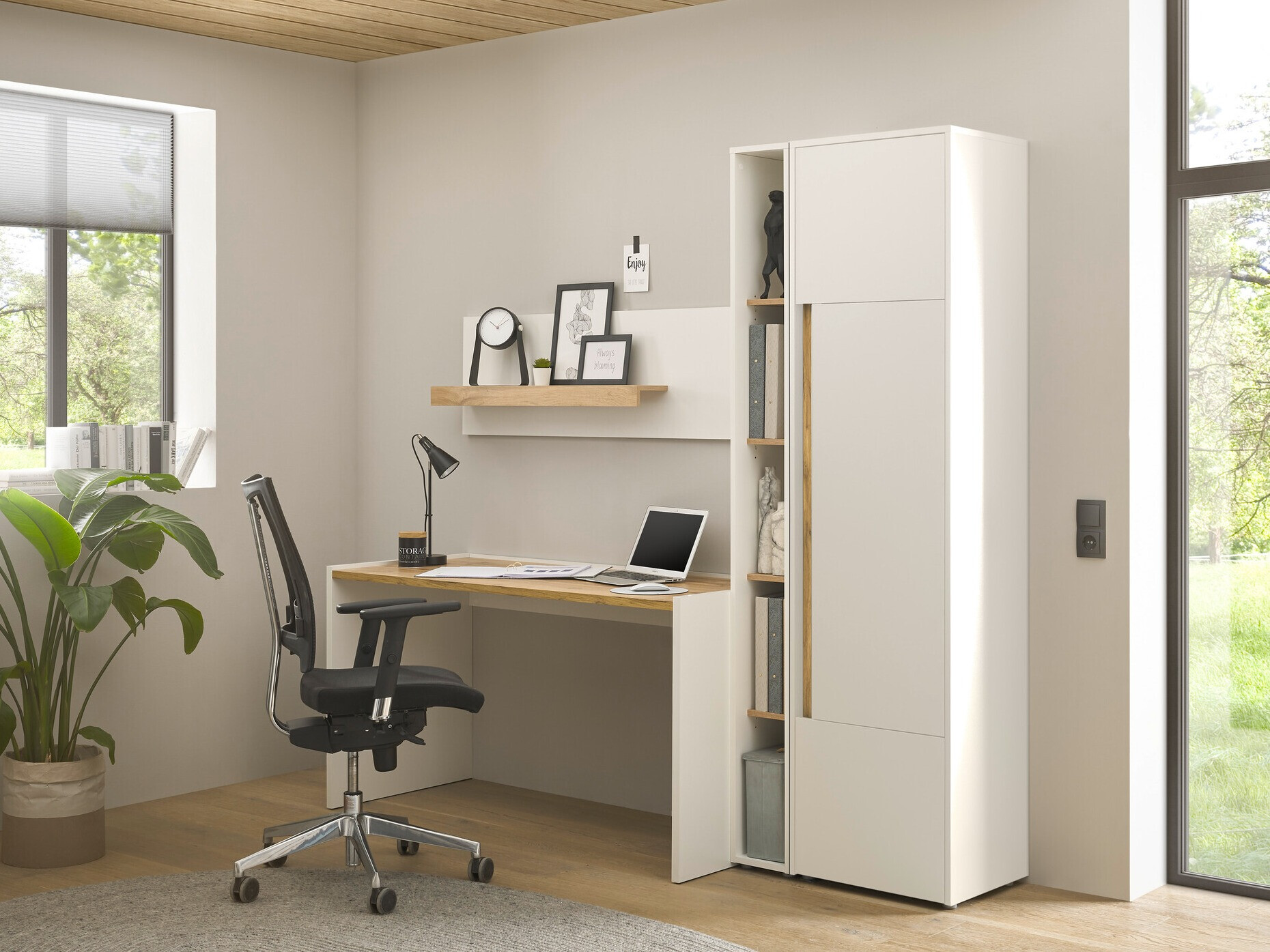 Set za kućni ured Elbsori 155 (Bijela + Hrast Wotan)