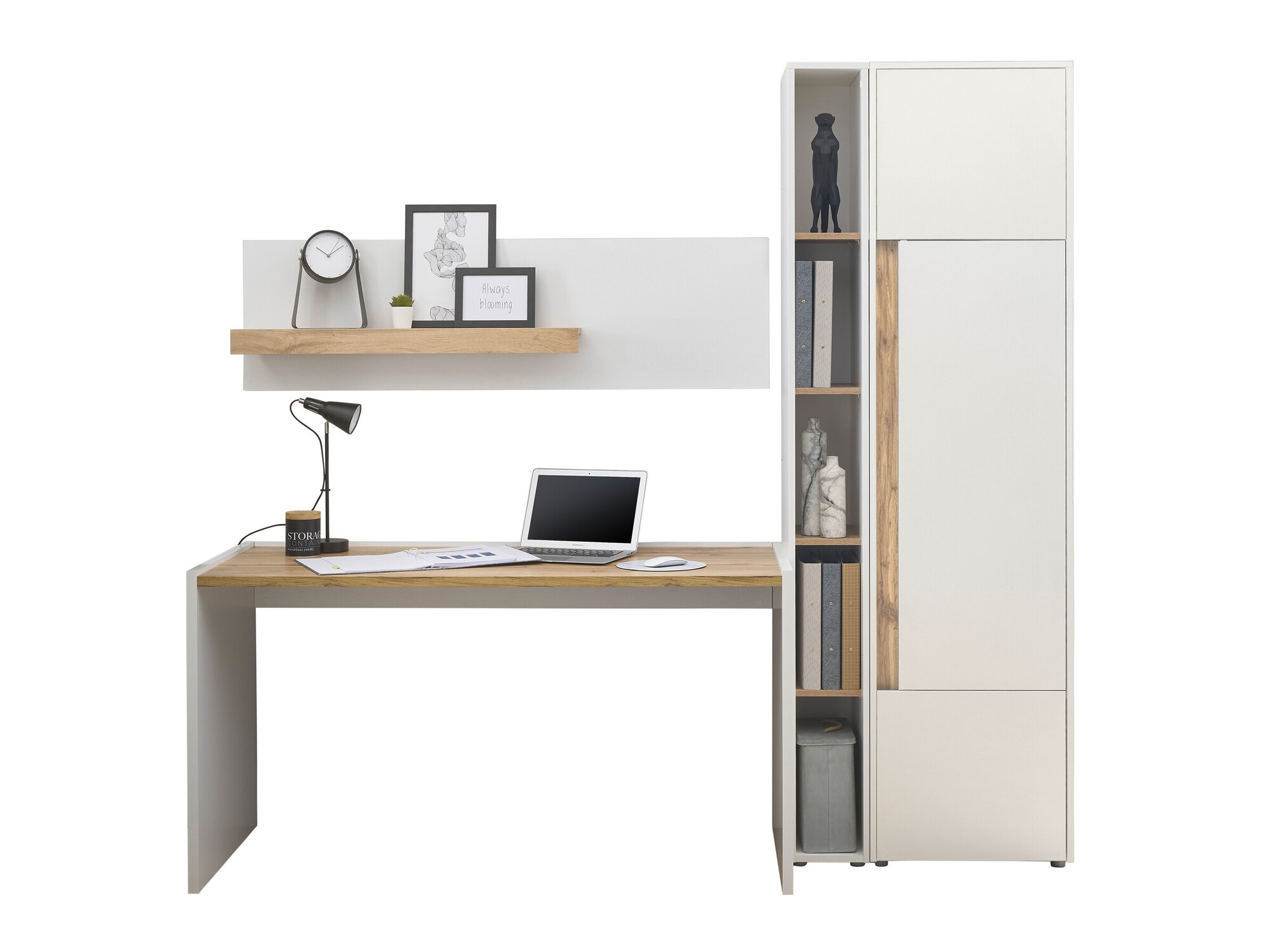 Set za kućni ured Elbsori 155 (Bijela + Hrast Wotan)