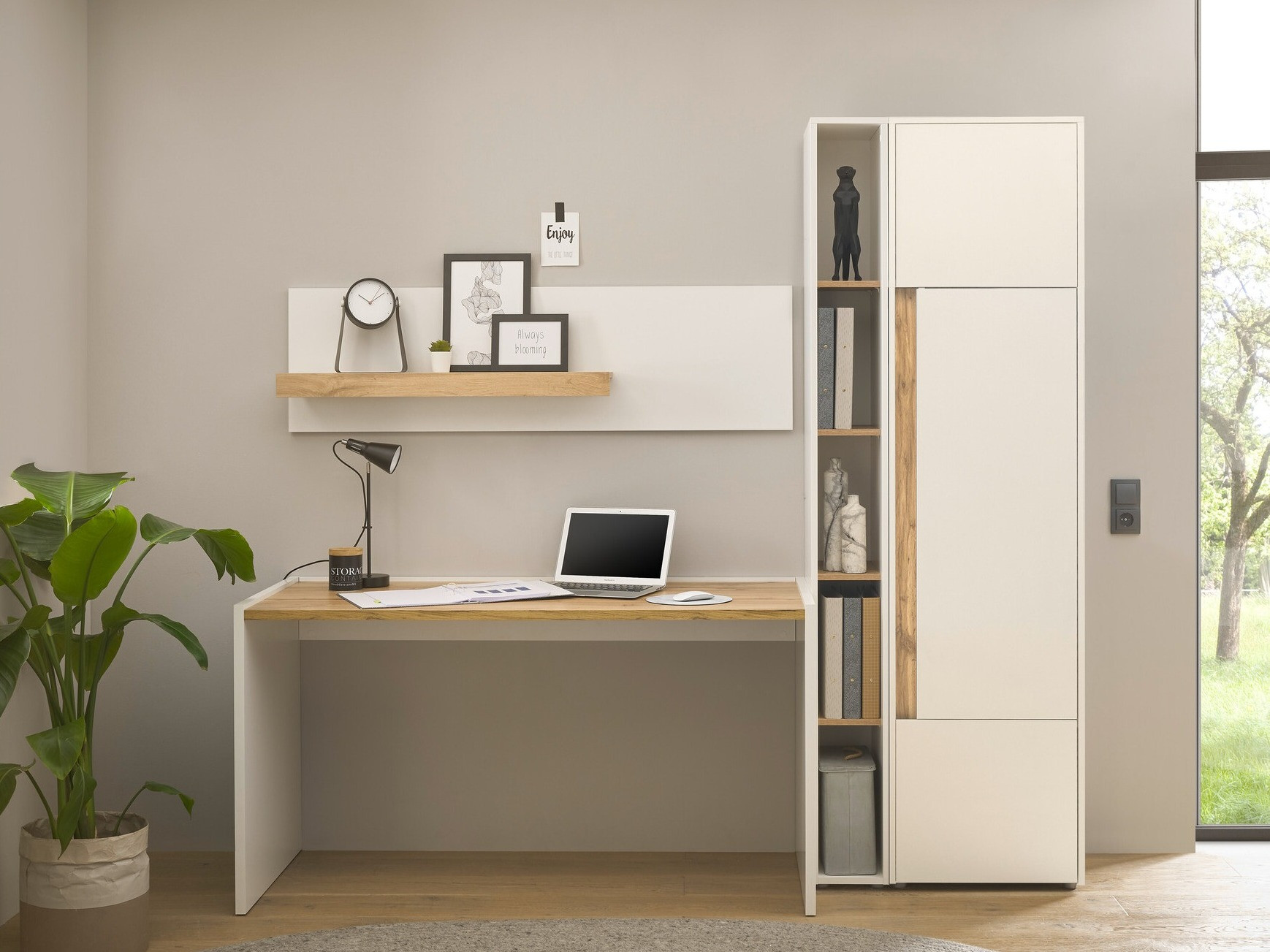Set za kućni ured Elbsori 155 (Bijela + Hrast Wotan)