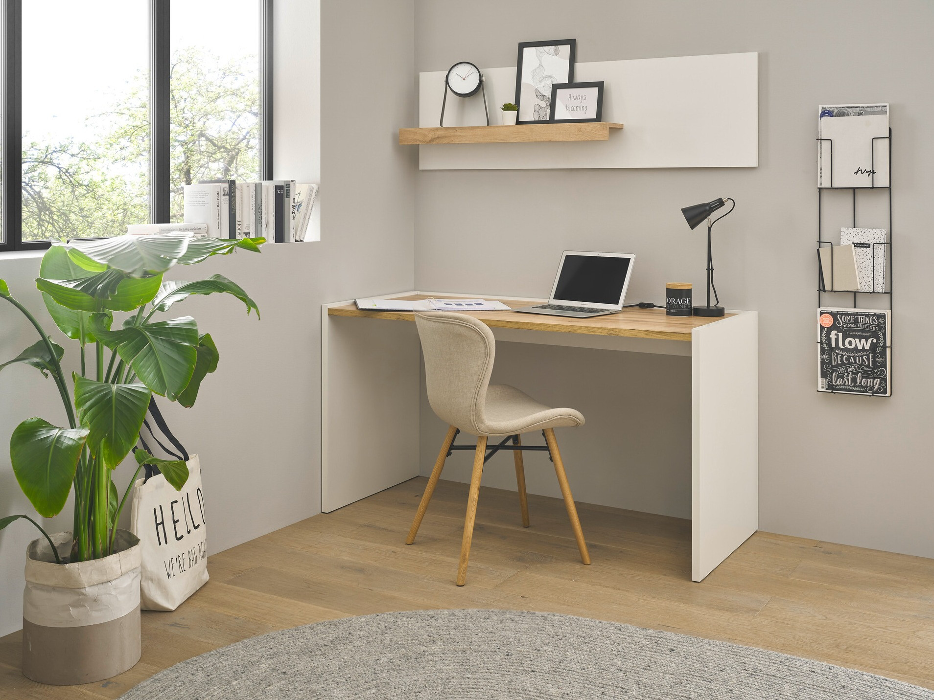 Set za kućni ured Elbsori 157 (Bijela + Hrast Wotan)