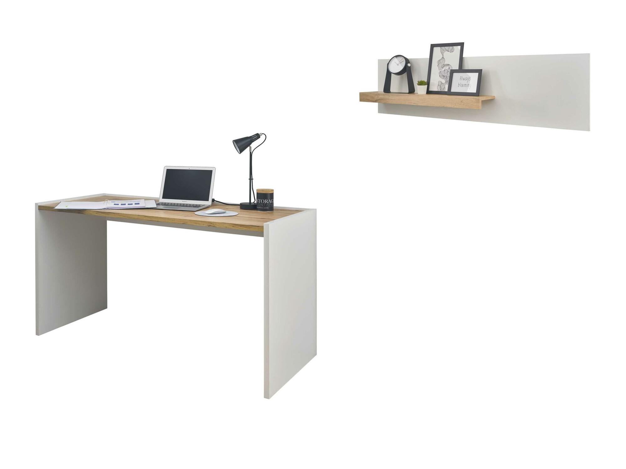 Set za kućni ured Elbsori 157 (Bijela + Hrast Wotan)