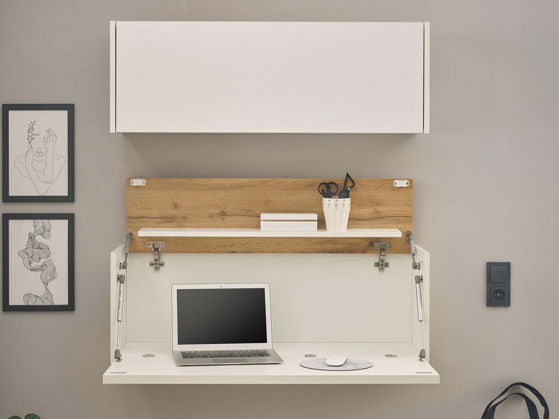 Set za kućni ured Elbsori 158 (Bijela + Hrast Wotan)